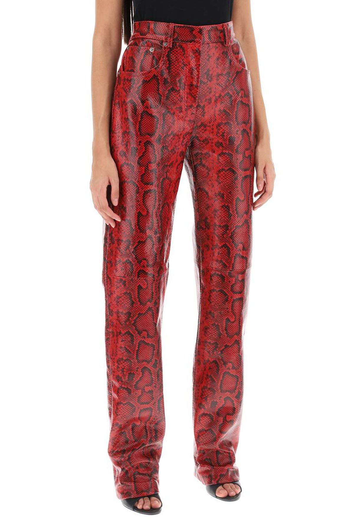 Shop Sportmax Abete Python Print Leather Pants In Red