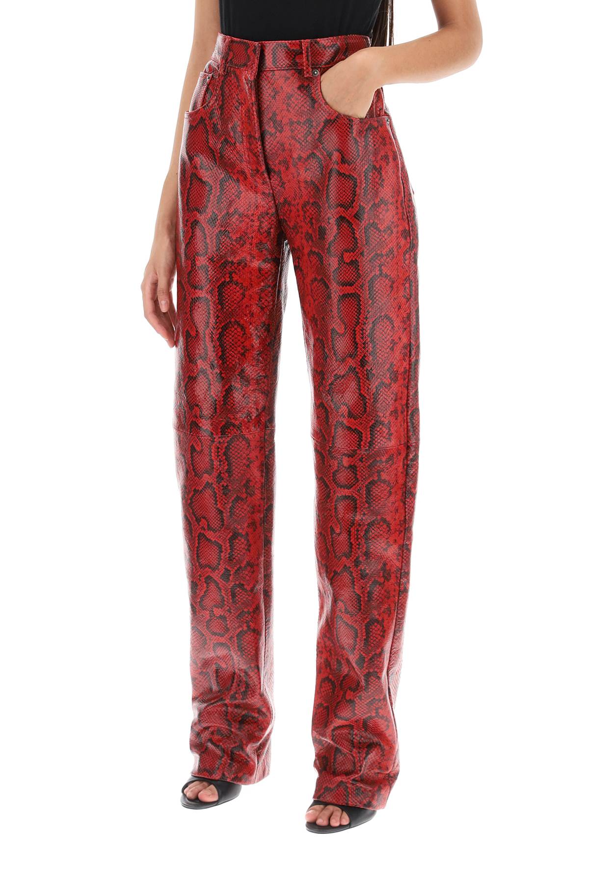 Shop Sportmax Abete Python Print Leather Pants In Red