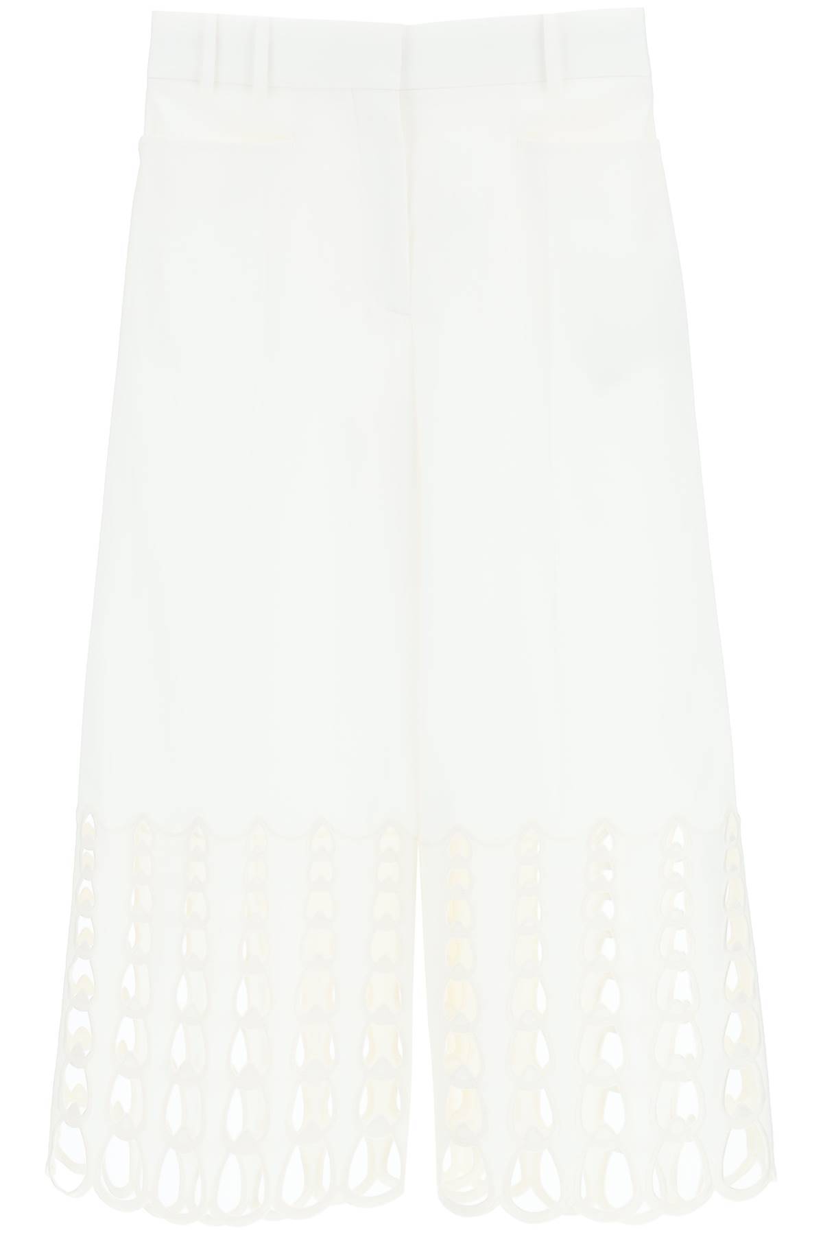 Shop Stella Mccartney Cropped Pants With Embroidered Hem In White