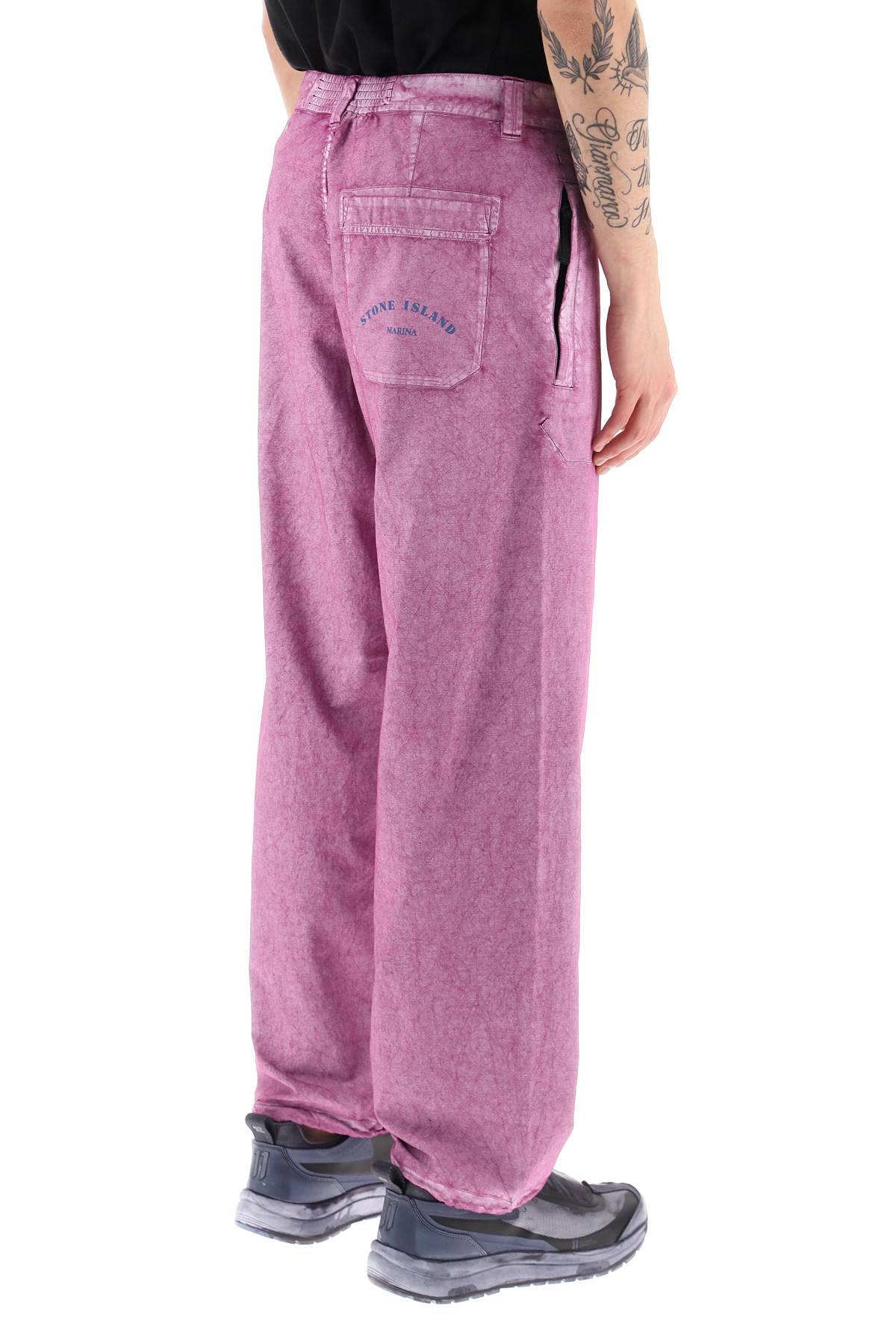 Shop Stone Island Garment-dyed Cotton Utility Pants With Wide Leg In Purple