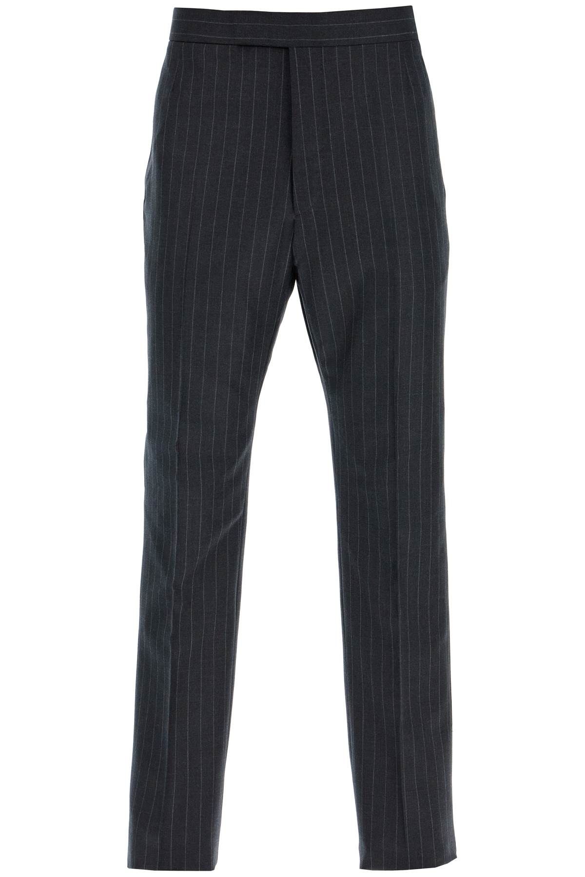 Shop Thom Browne Striped Wool Trousers In Grey