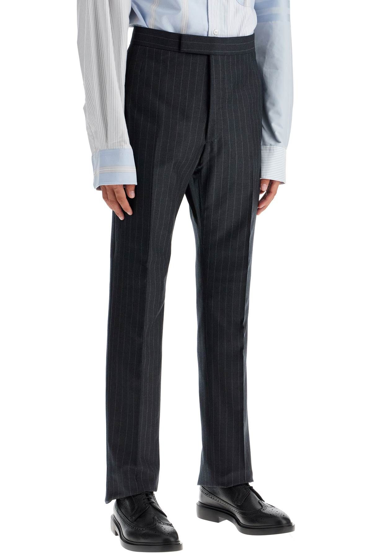 Shop Thom Browne Striped Wool Trousers In Grey