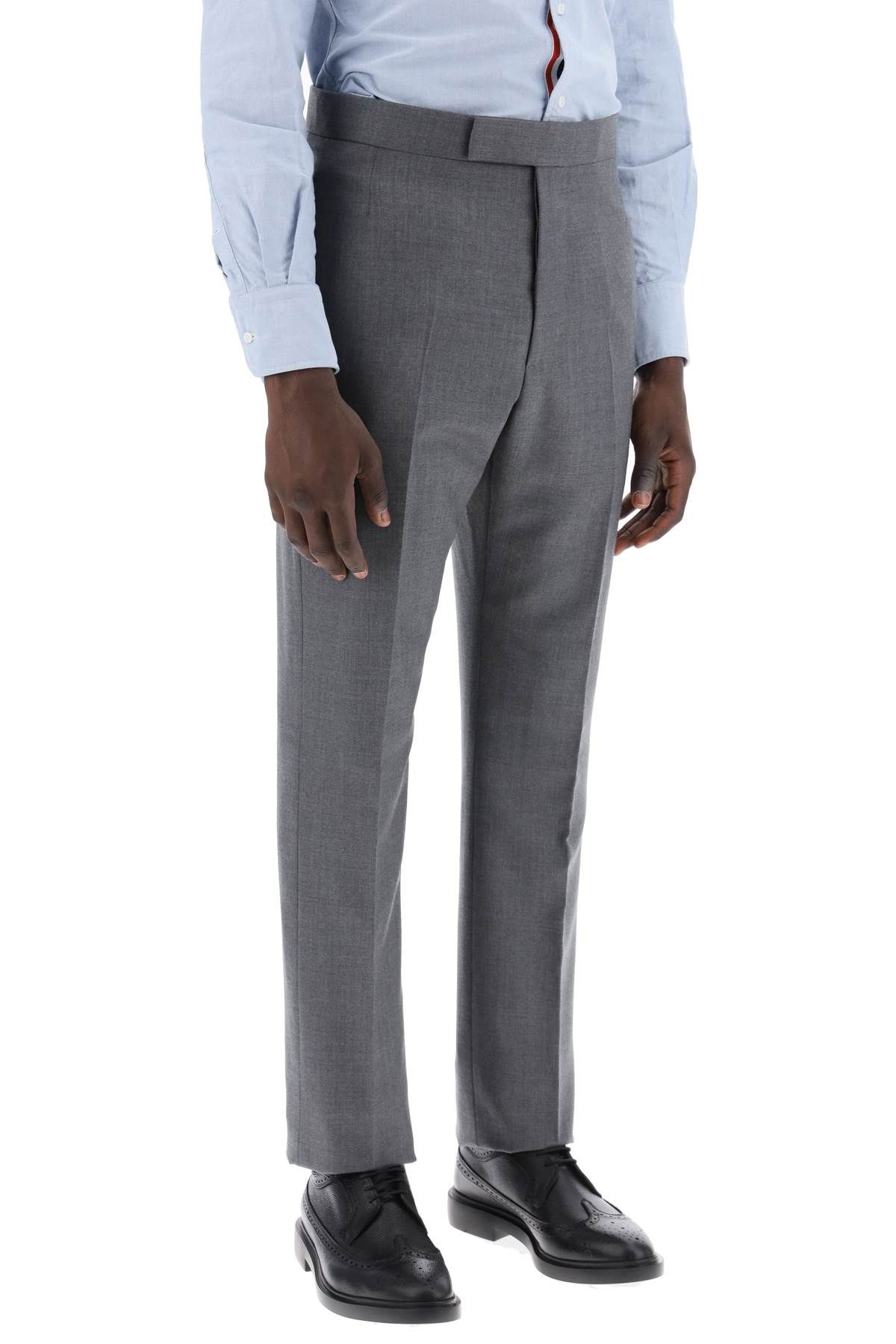 Shop Thom Browne Classic Twill Trousers For Men In Grey