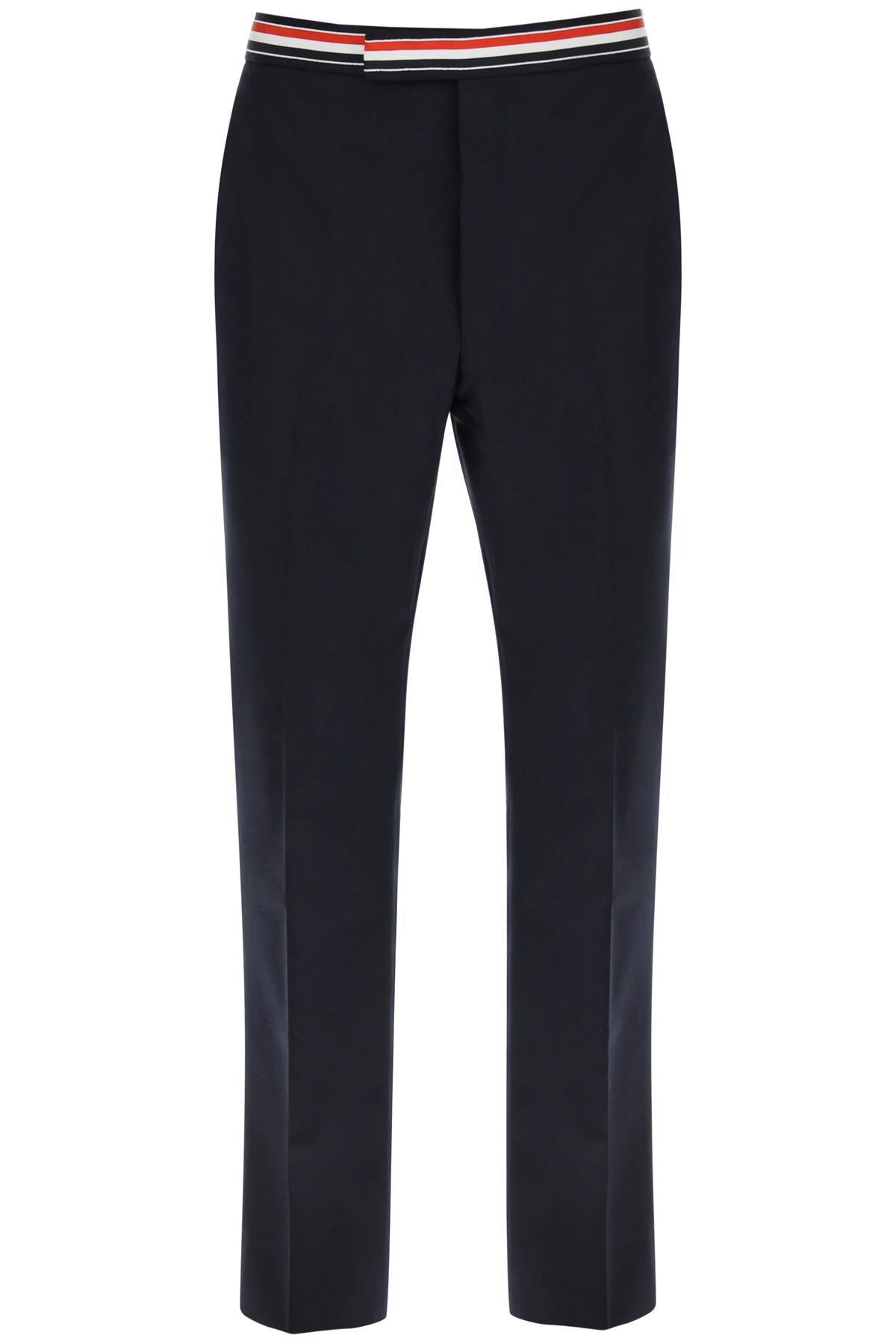 Shop Thom Browne Tricolar Waistband Wool Twill Pants In Blue
