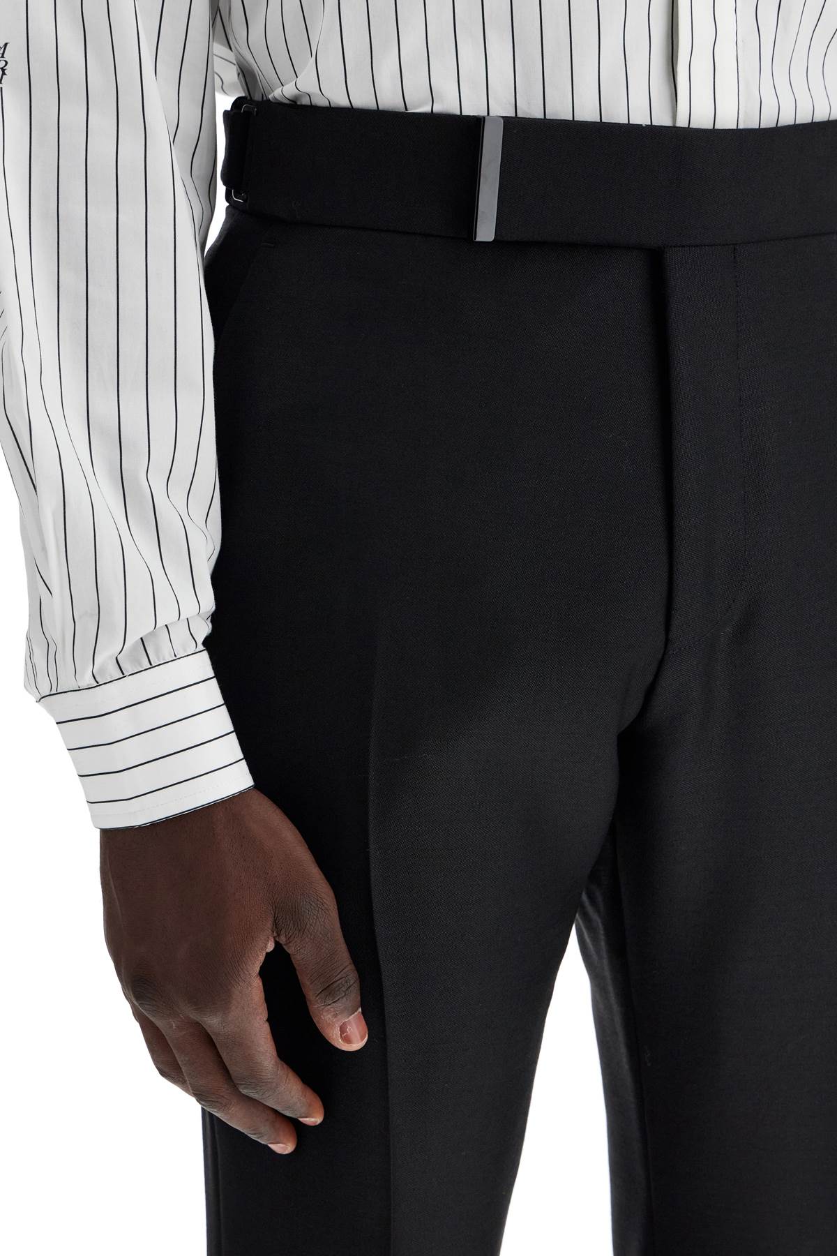 Shop Tom Ford Tailored Wool And Mohair Trousers In Black