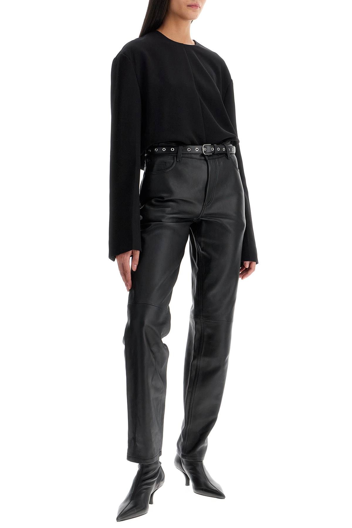 Shop Totême Five-pocket Leather Pants In Black