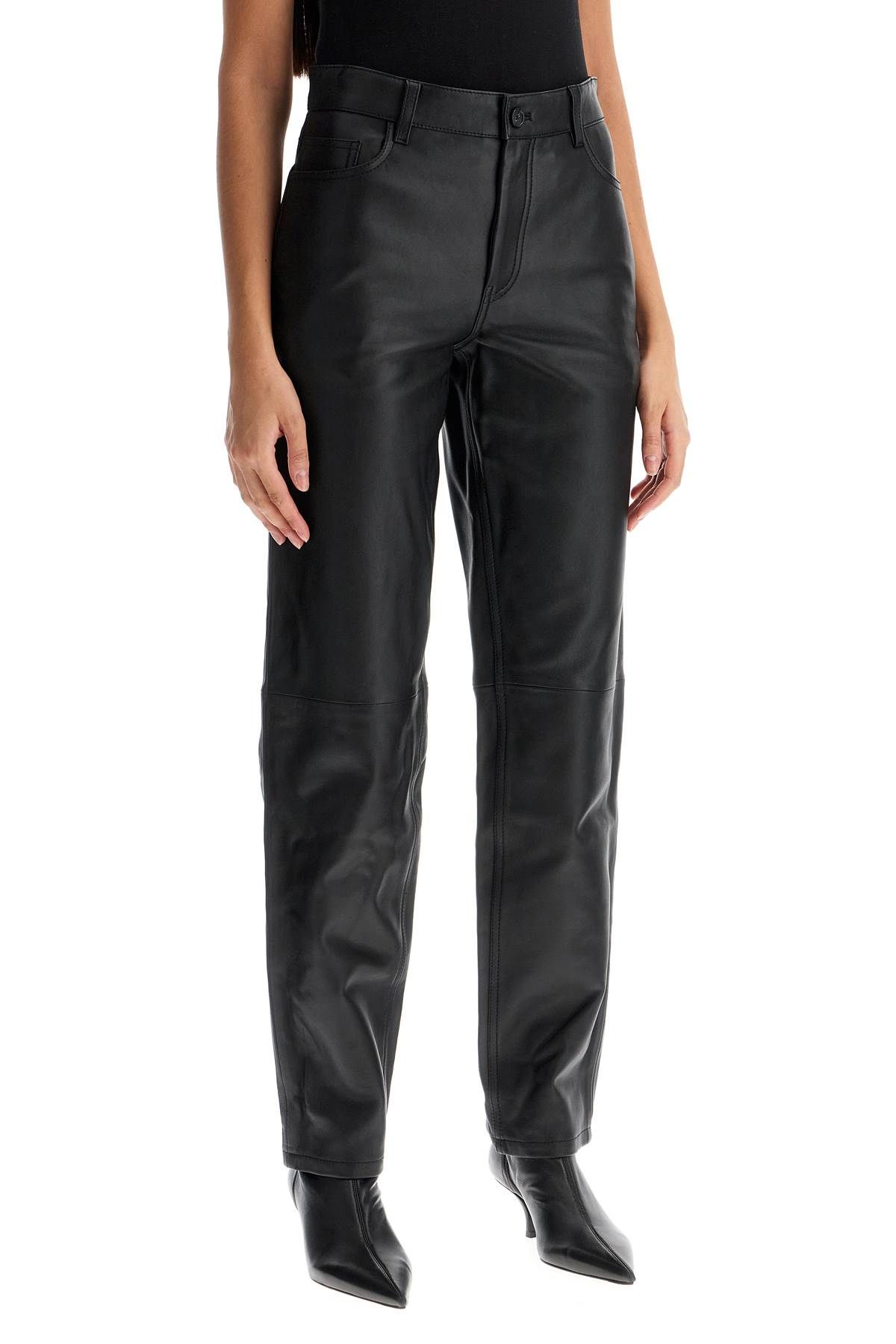 Shop Totême Five-pocket Leather Pants In Black