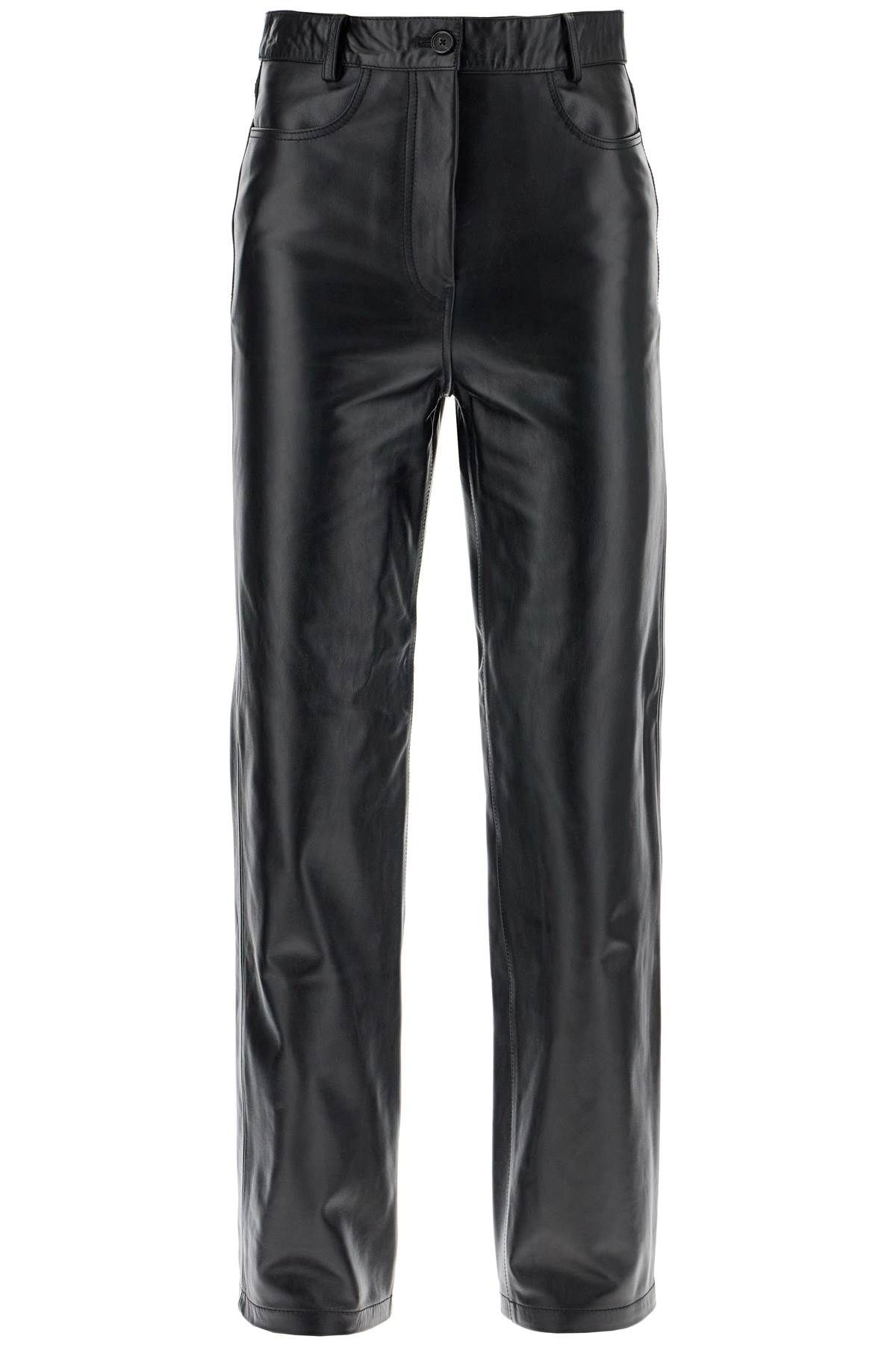 Shop Totême Straight Leather Pants For Men In Black