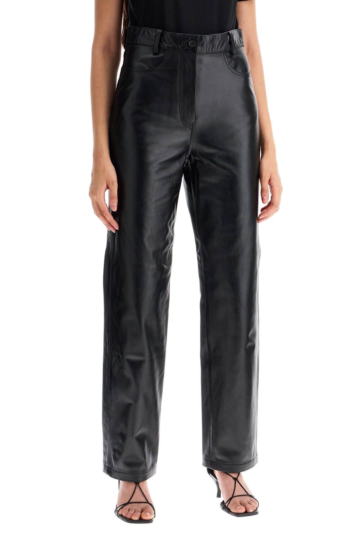 Shop Totême Straight Leather Pants For Men In Black