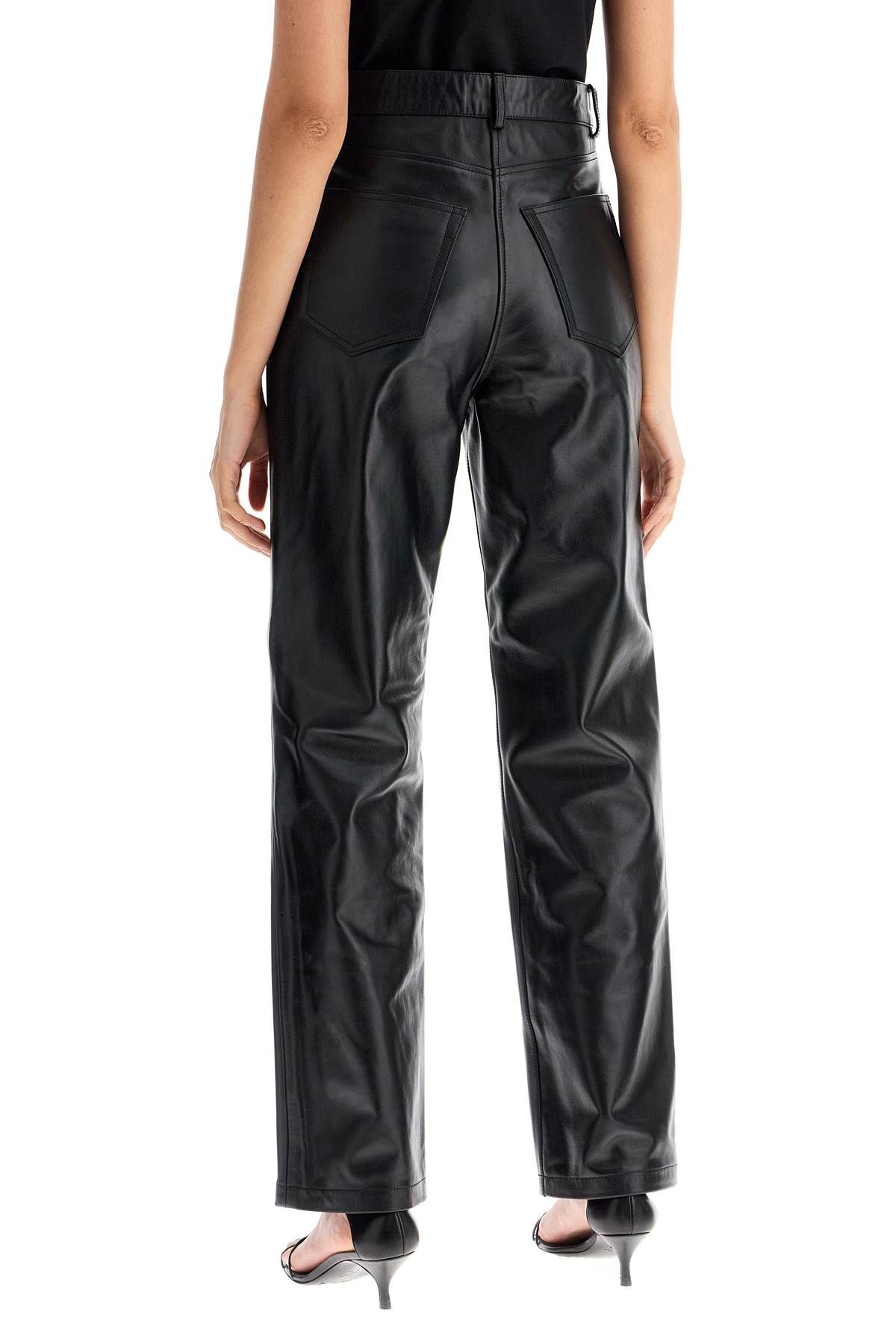 Shop Totême Straight Leather Pants For Men In Black