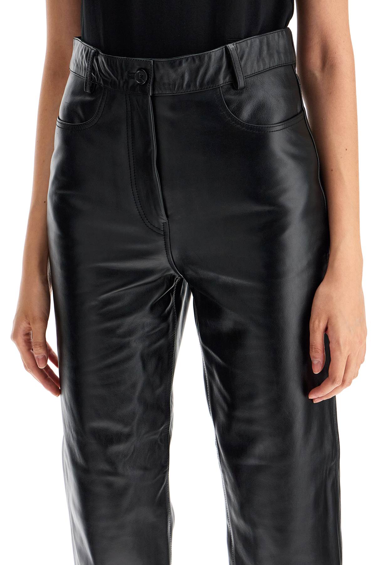 Shop Totême Straight Leather Pants For Men In Black