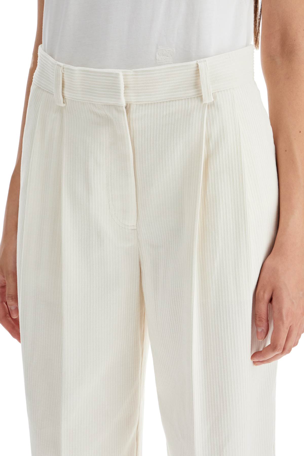 Shop Totême Silk And Cotton Corduroy Pants Made In White