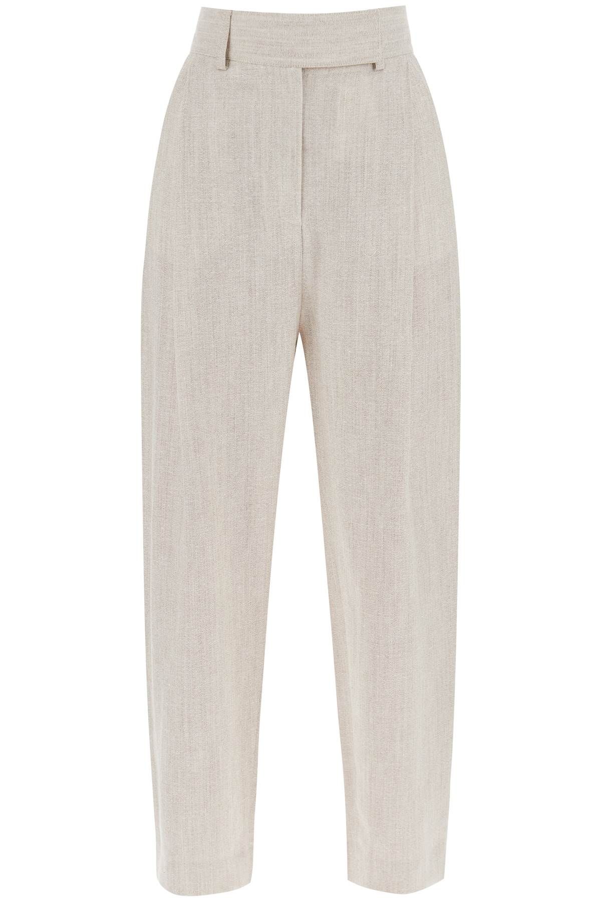 Shop Totême Tapered Pants With Mélange Finish In Beige