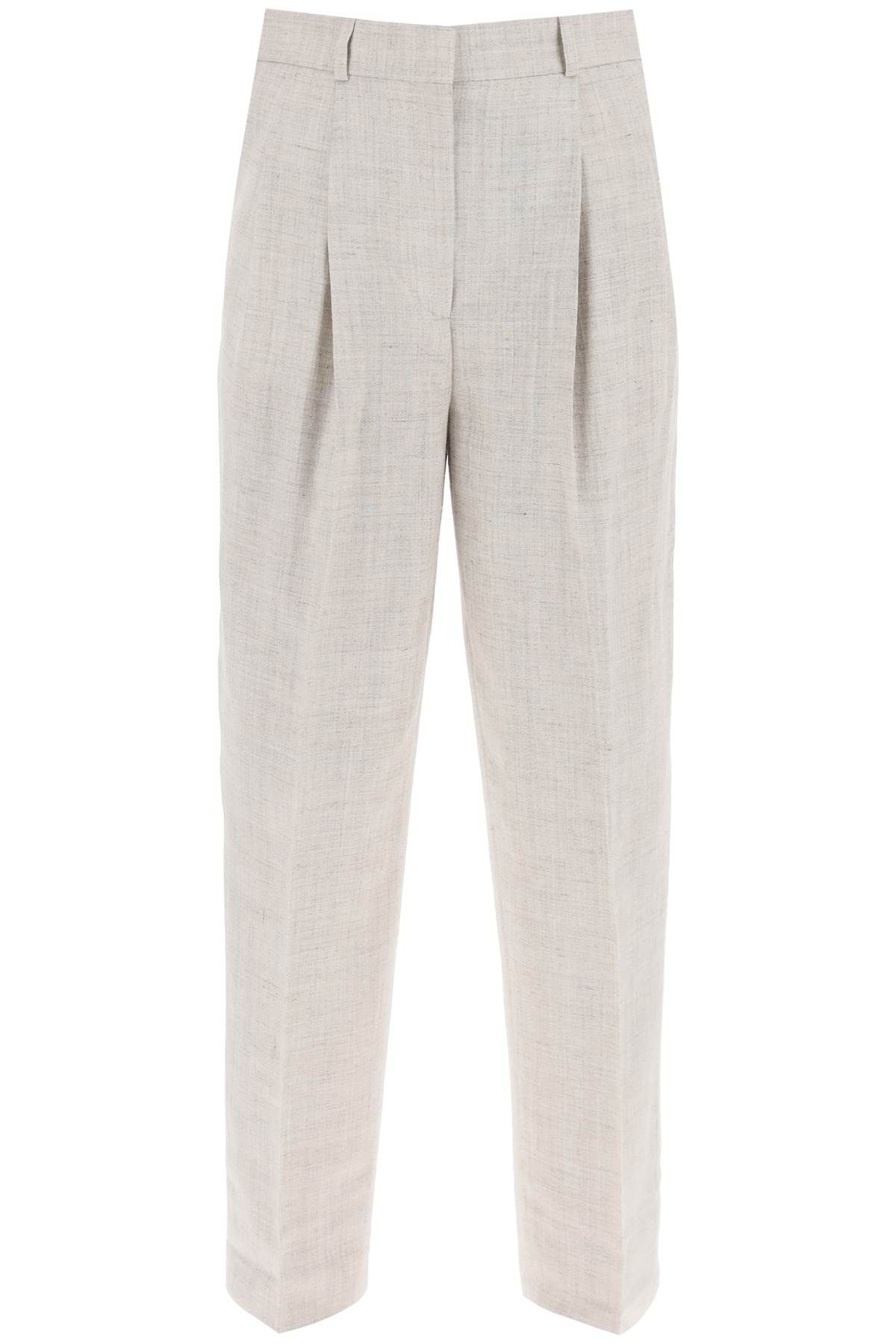 Shop Totême Tailored Trousers With Double Pleat In Grey,neutro