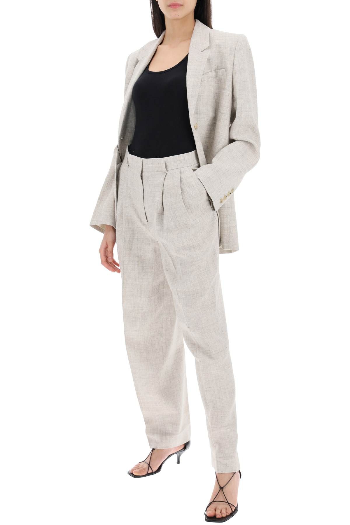 Shop Totême Tailored Trousers With Double Pleat In Grey,neutro