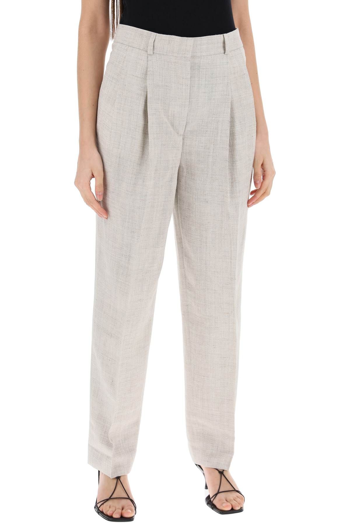 Shop Totême Tailored Trousers With Double Pleat In Grey,neutro