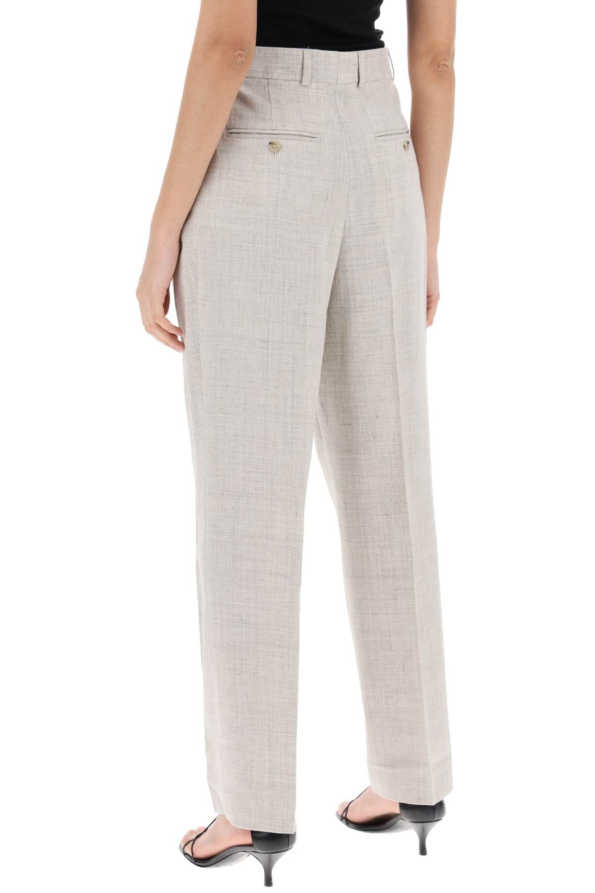 Shop Totême Tailored Trousers With Double Pleat In Grey,neutro