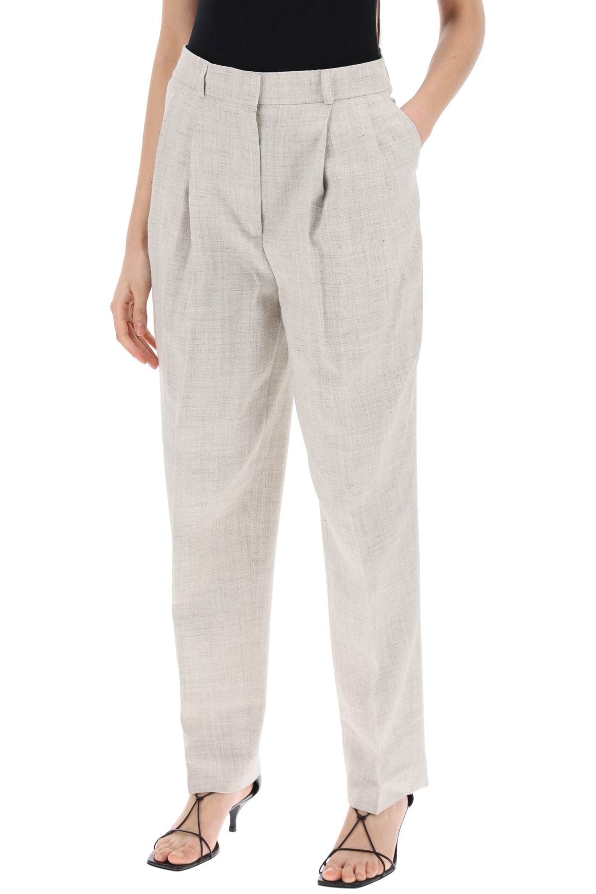 Shop Totême Tailored Trousers With Double Pleat In Grey,neutro