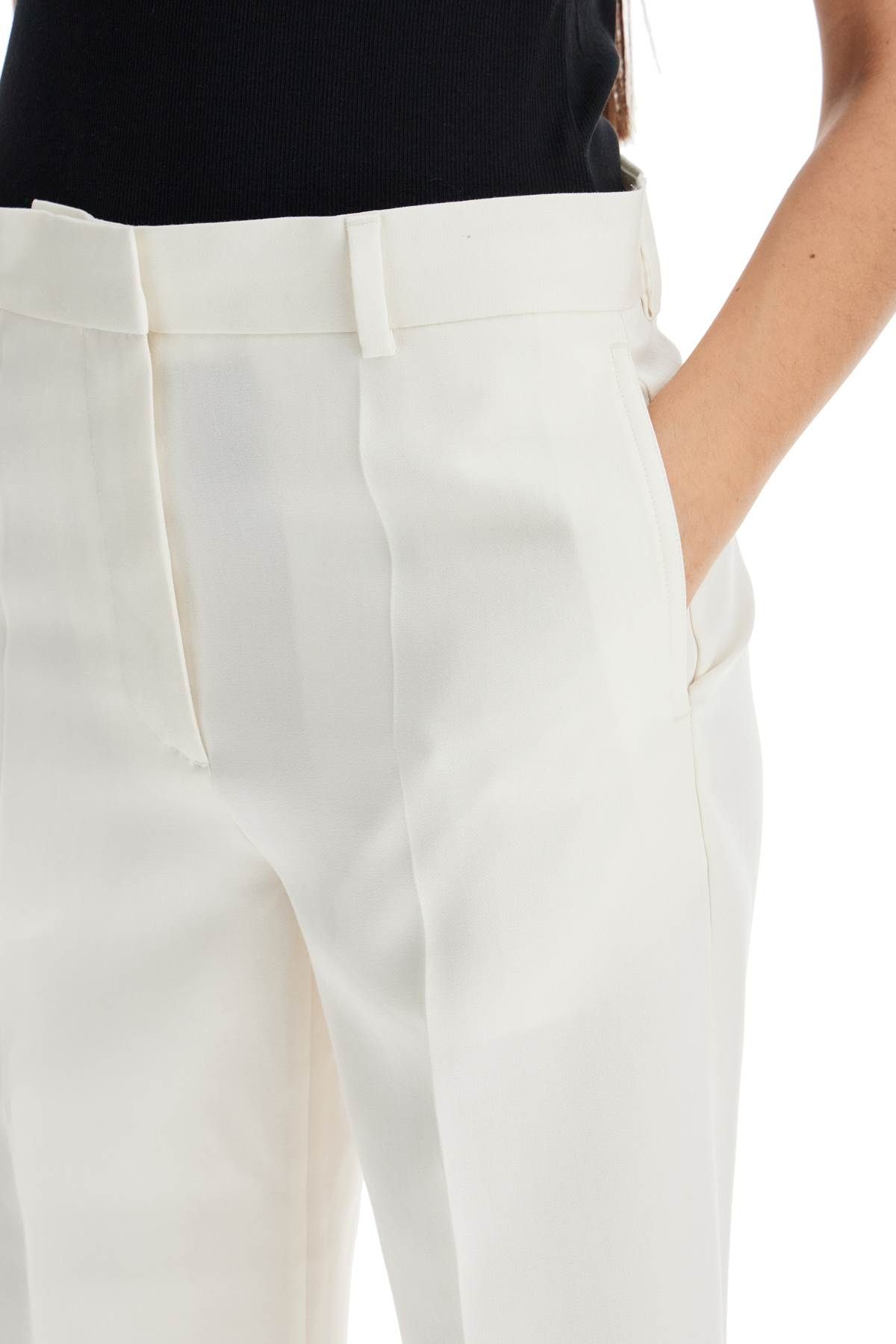 Shop Totême Cropped Wool Blend Trousers In White