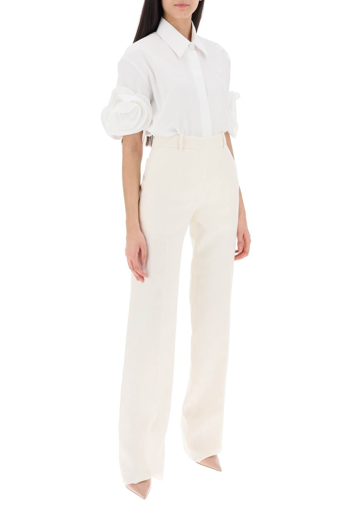 Shop Valentino Toile Iconographe Pants In Crepe Couture In White,neutro