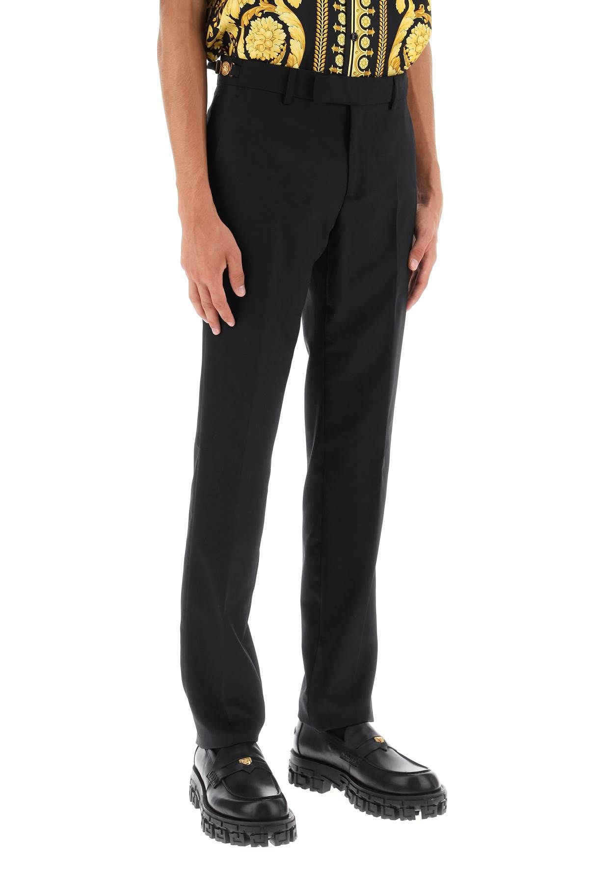 Shop Versace Tailored Pants With Medusa Details In Black