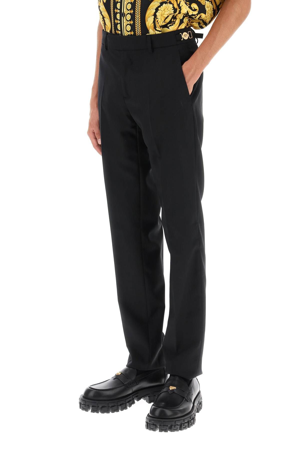 Shop Versace Tailored Pants With Medusa Details In Black