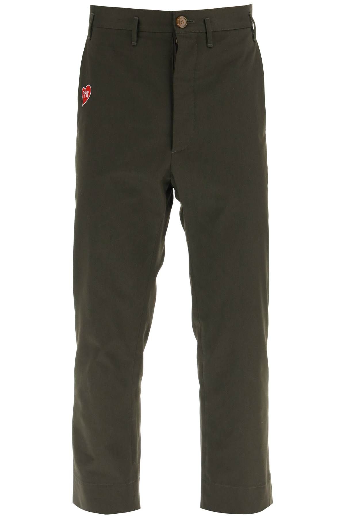 Shop Vivienne Westwood Cropped Cruise Pants Featuring Embroidered Heart-shaped Logo In Green