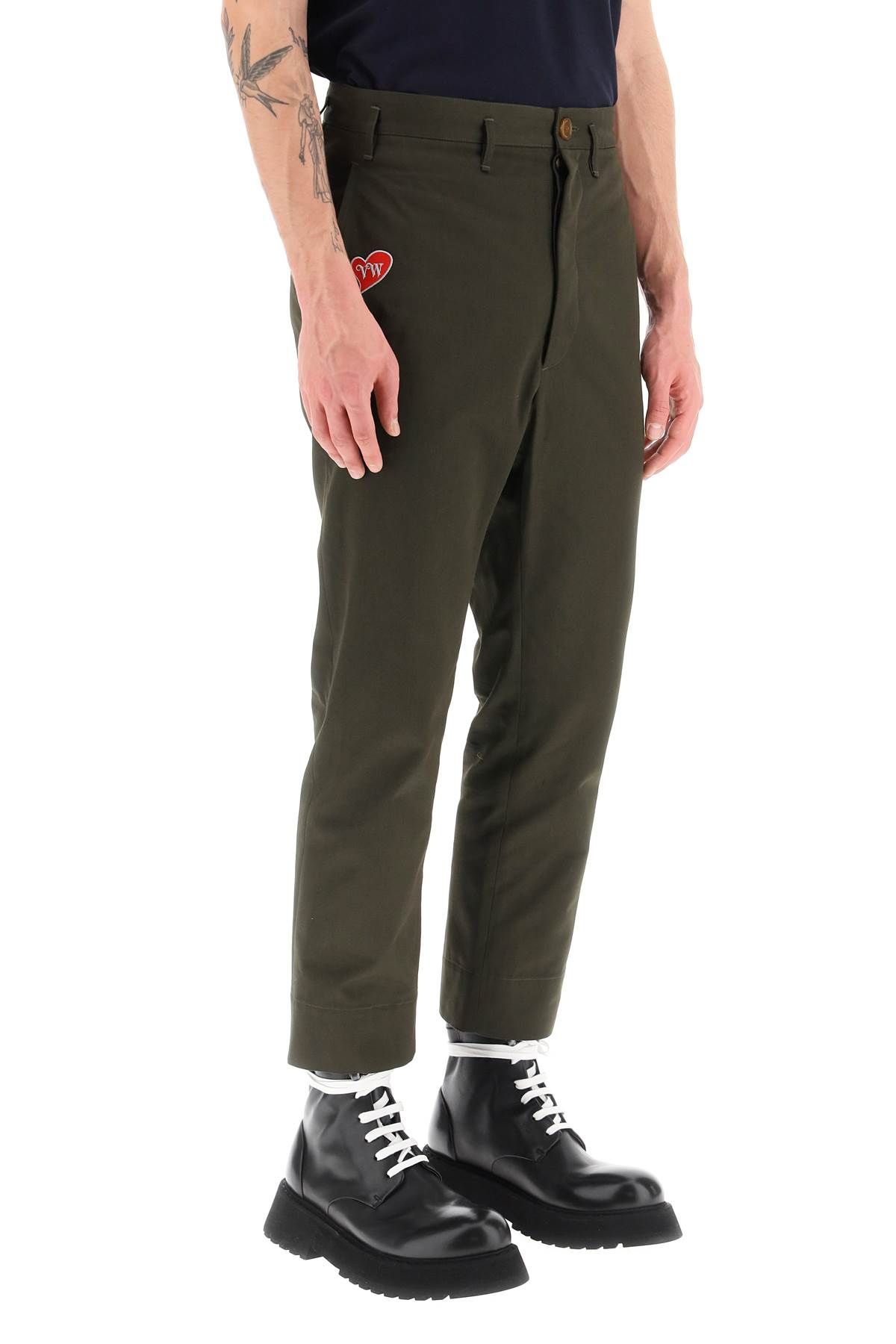 Shop Vivienne Westwood Cropped Cruise Pants Featuring Embroidered Heart-shaped Logo In Green
