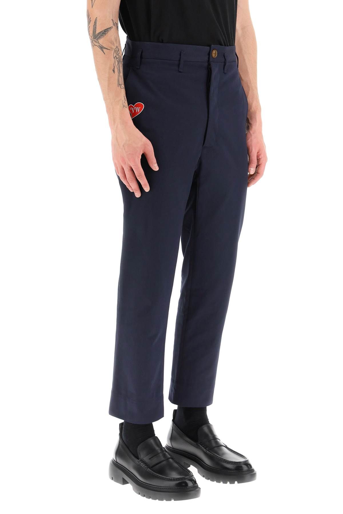 Shop Vivienne Westwood Cropped Cruise Pants Featuring Embroidered Heart-shaped Logo In Blue