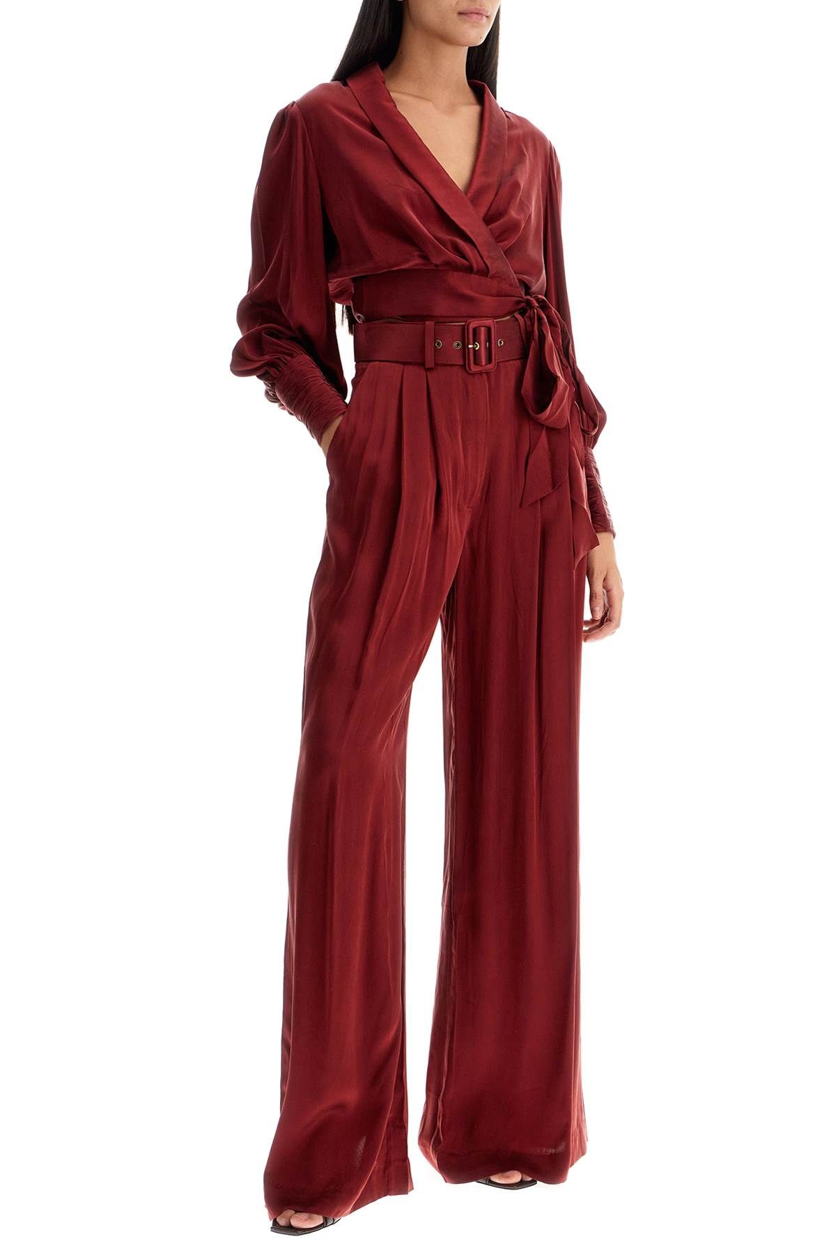 Shop Zimmermann Silk Satin Palazzo Pants In Nine In Red