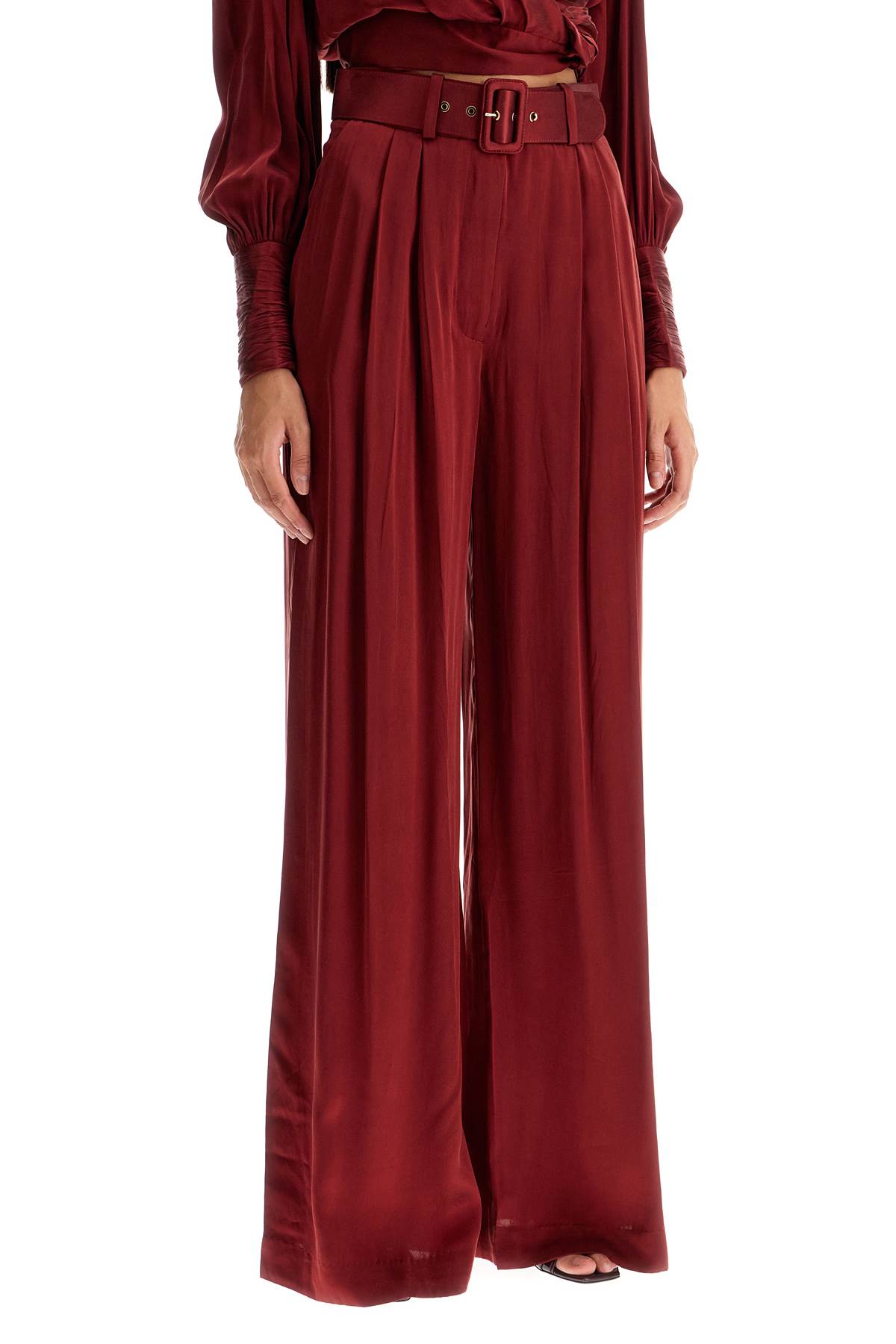 Shop Zimmermann Silk Satin Palazzo Pants In Nine In Red