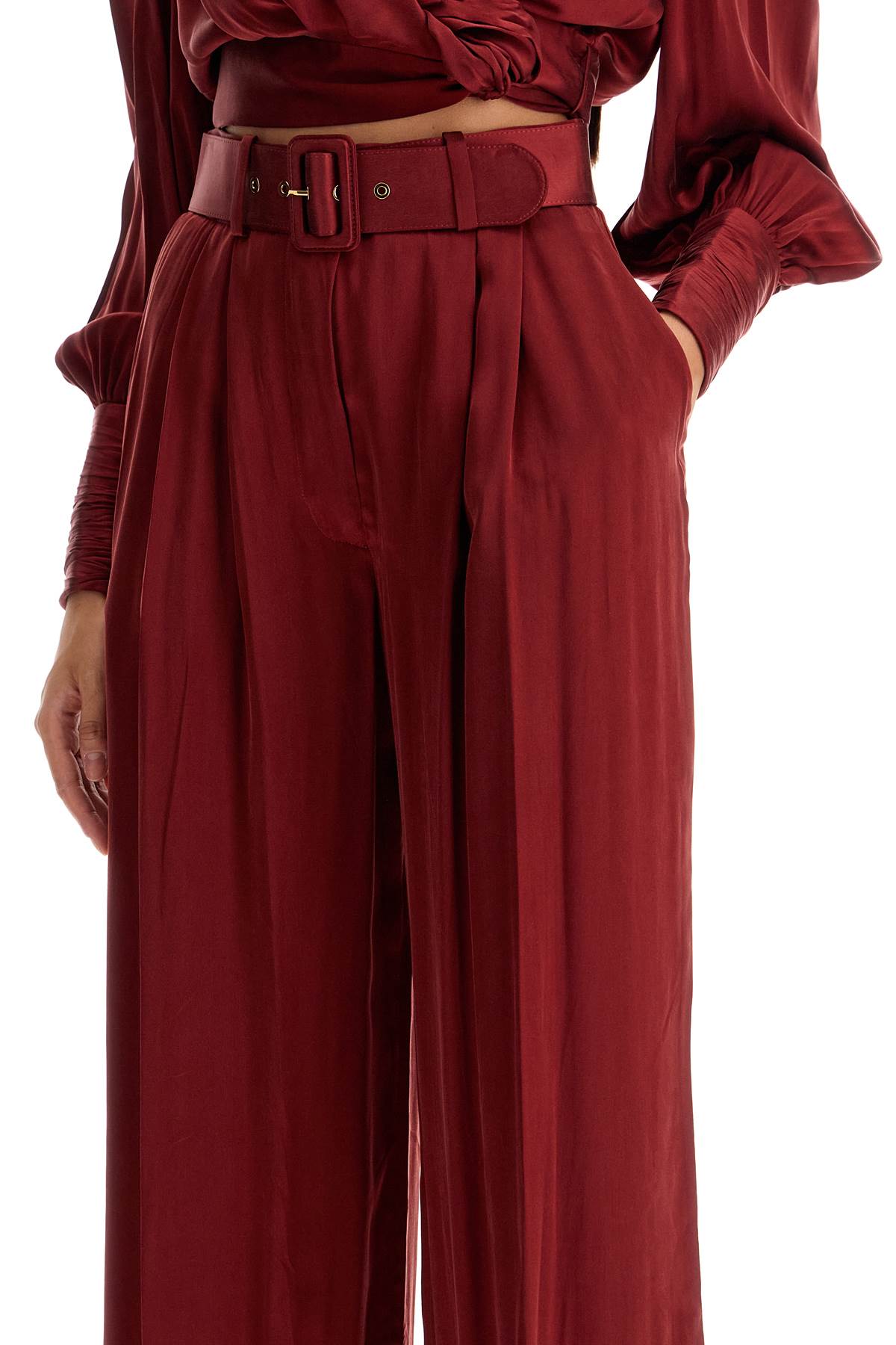 Shop Zimmermann Silk Satin Palazzo Pants In Nine In Red