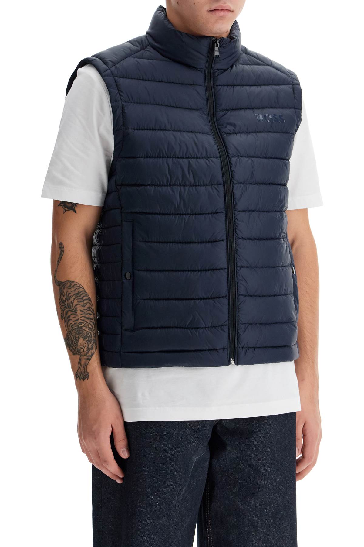 Shop Hugo Boss Foldable Padded Vest In Blue