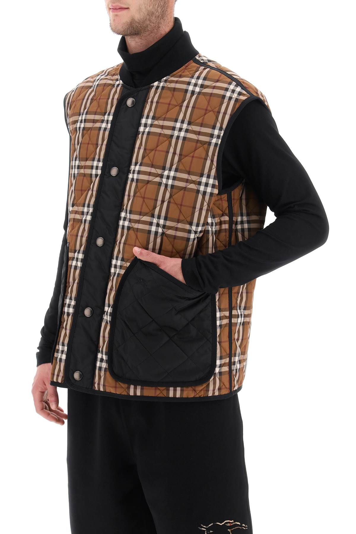 Shop Burberry Weaveron Quilted Vest In Brown,black