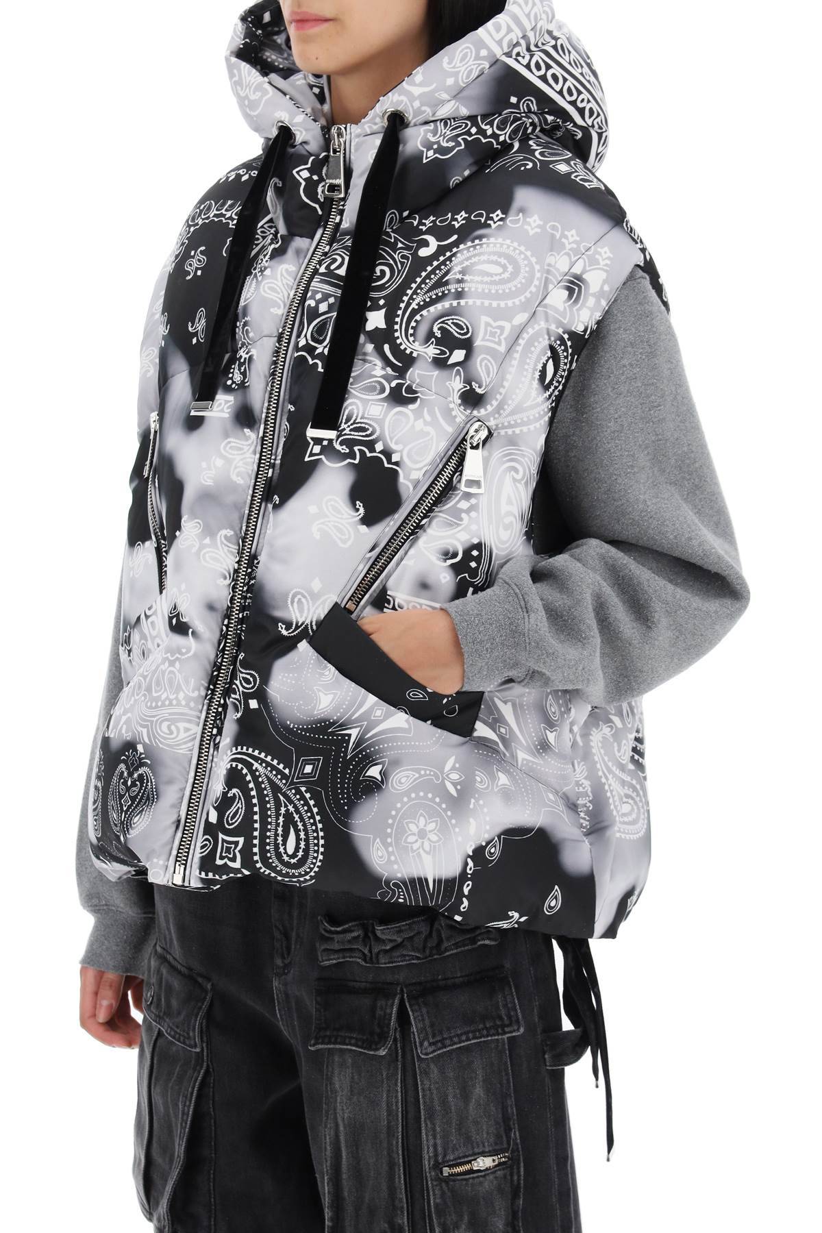 Shop Khrisjoy Bandana Print Iconic Down Vest In Grey,black