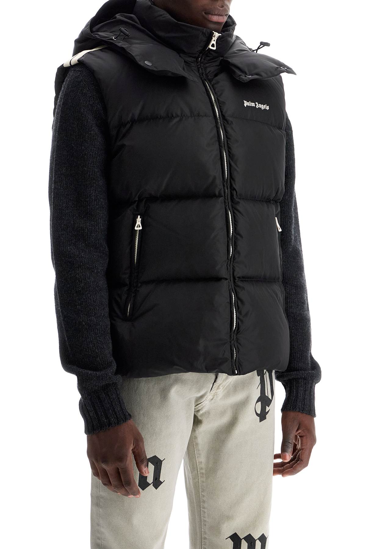 Shop Palm Angels Sleeveless Down Jacket With Contrasting In Black