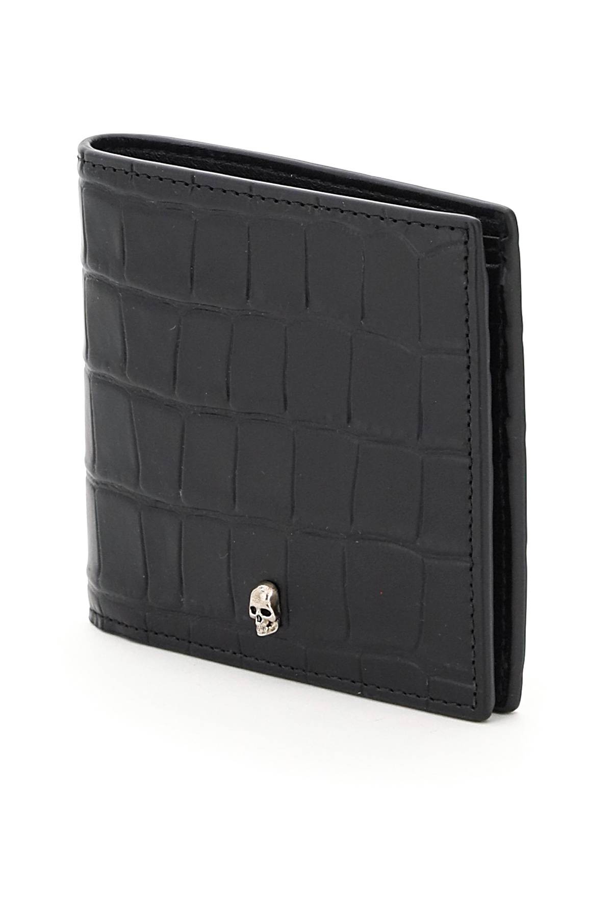 Shop Alexander Mcqueen Croco-embossed Bi-fold Wallet In Black