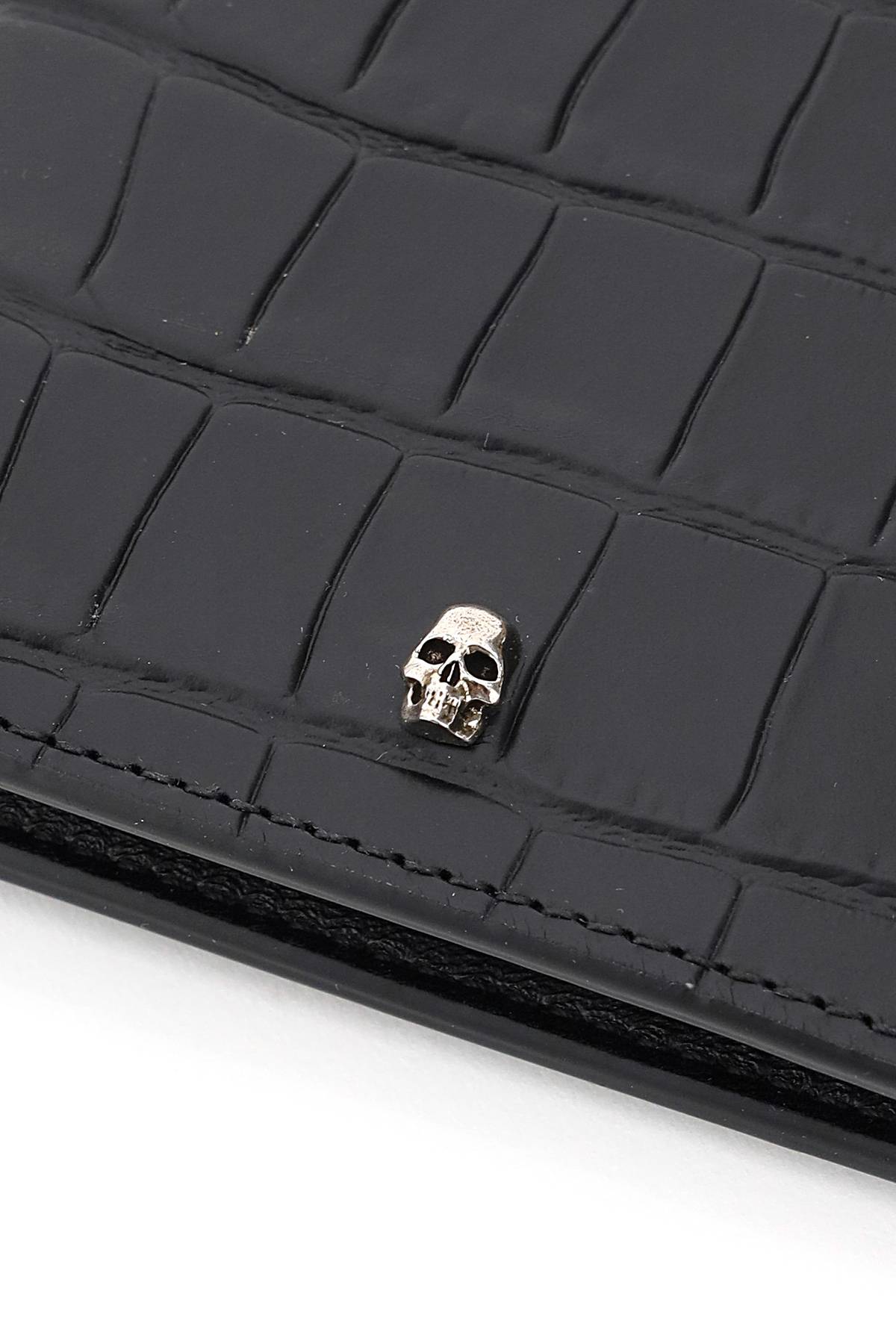 Shop Alexander Mcqueen Croco-embossed Bi-fold Wallet In Black
