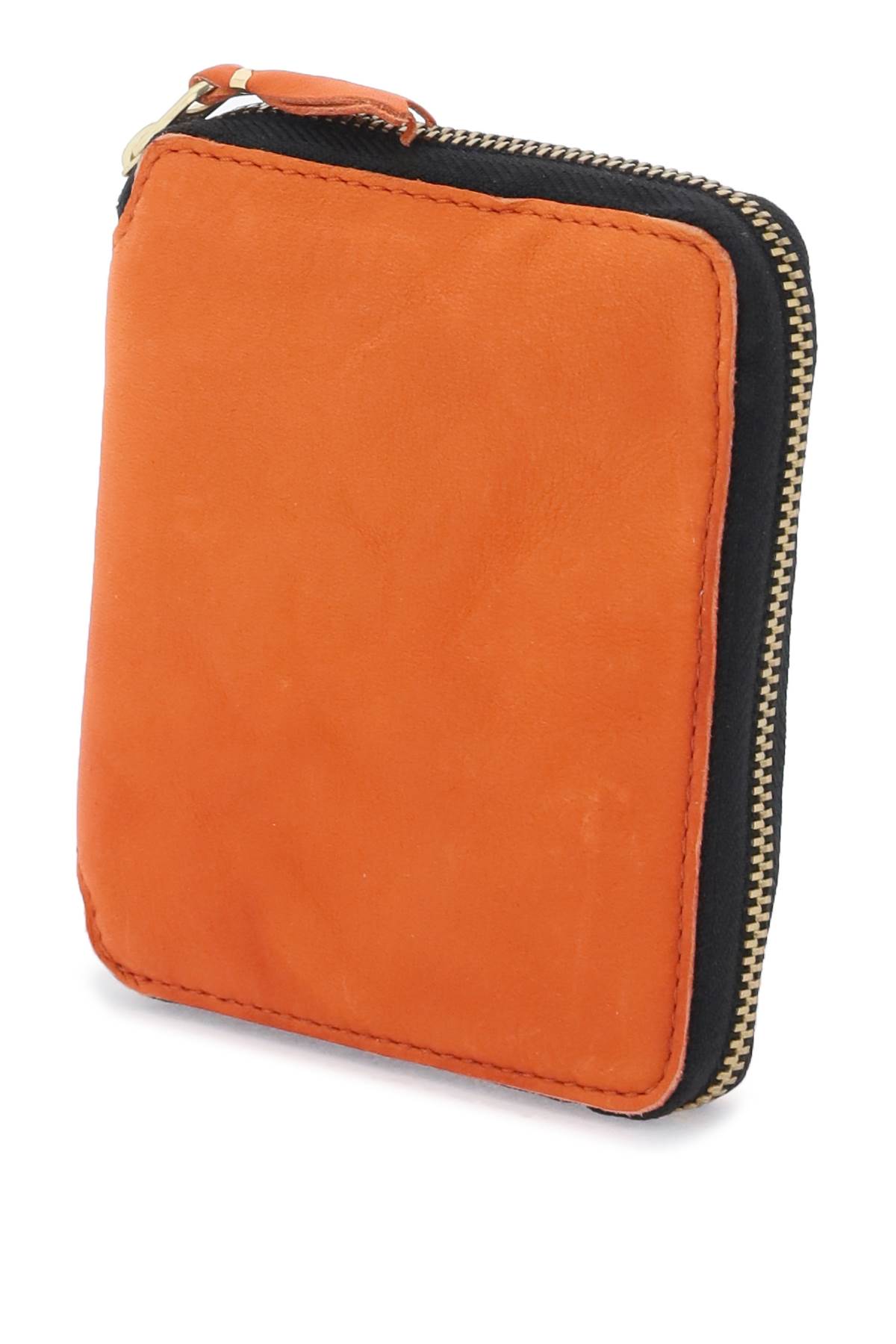 Shop Comme Des Garçons Washed Leather Zip-around Wallet In Orange