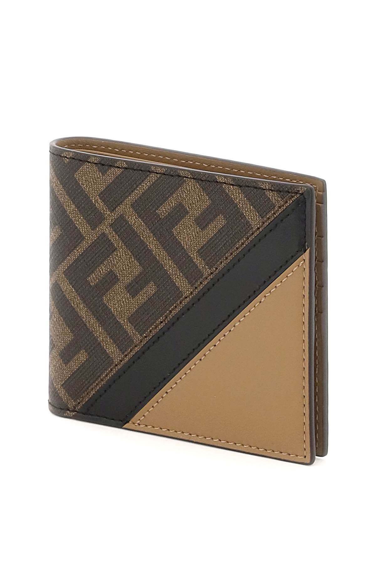 Shop Fendi Diagonal Bi-fold Wallet In Brown