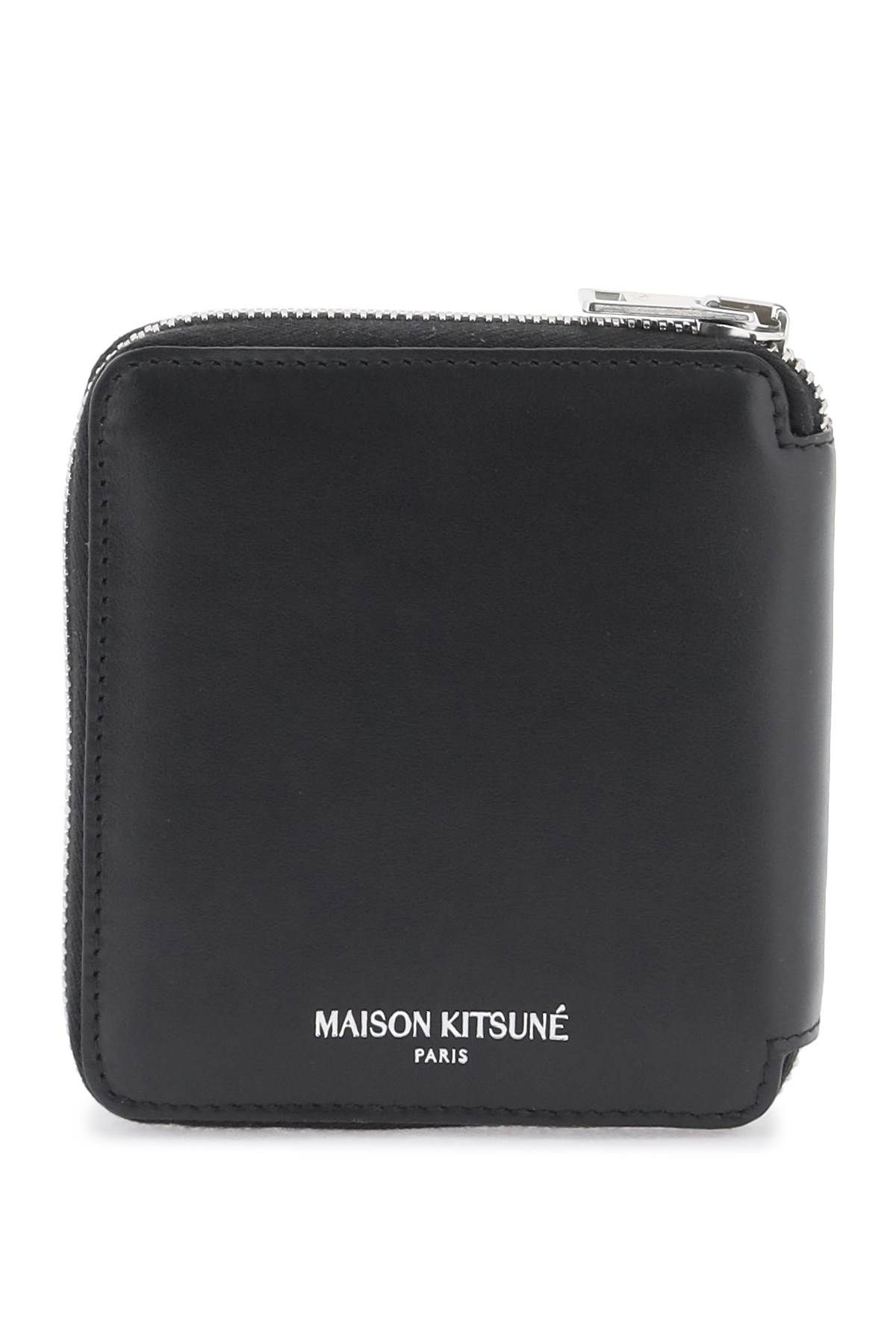Shop Maison Kitsuné Fox Head Zip-around Wallet Portfolio In Black
