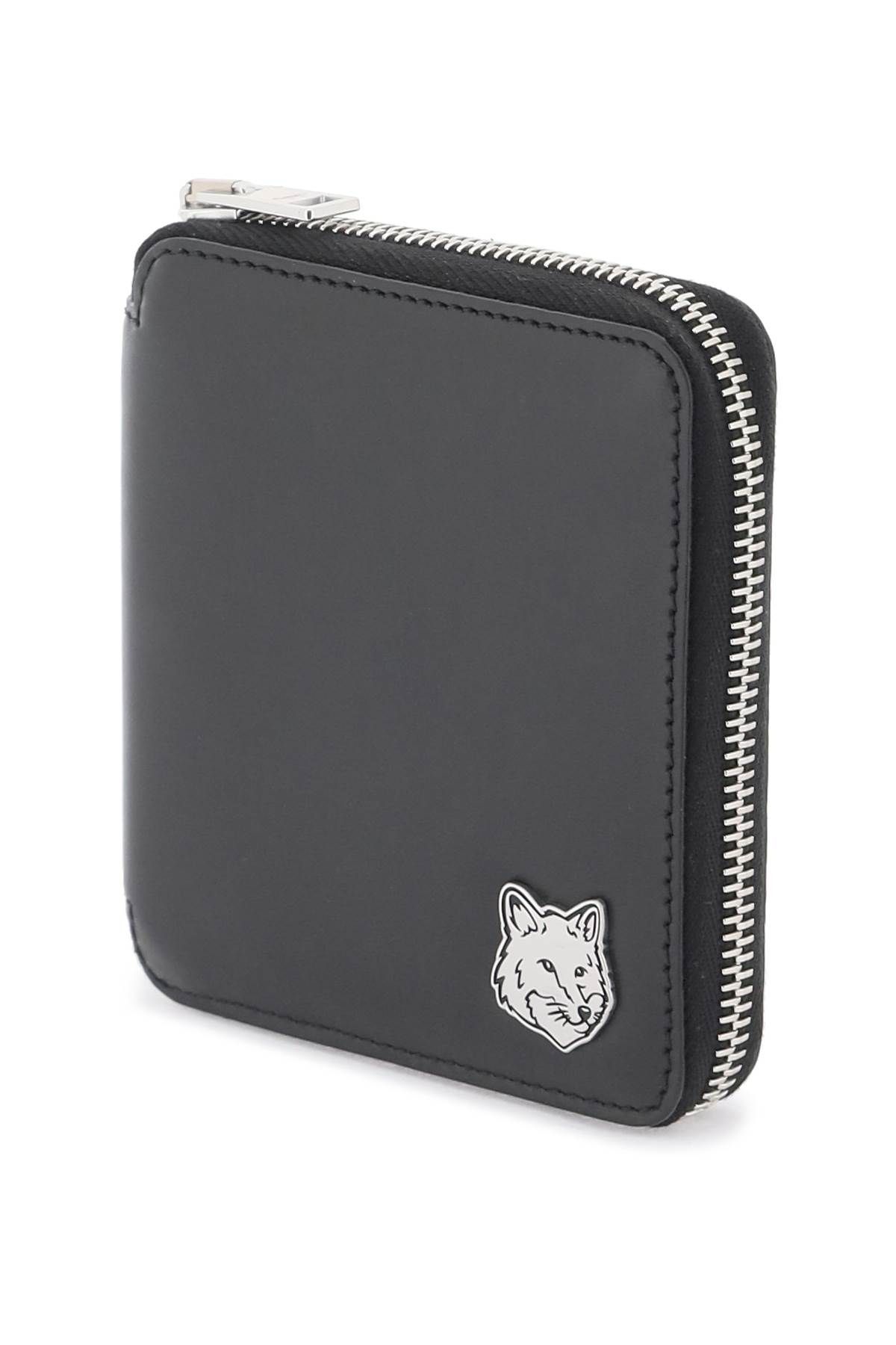 Shop Maison Kitsuné Fox Head Zip-around Wallet Portfolio In Black
