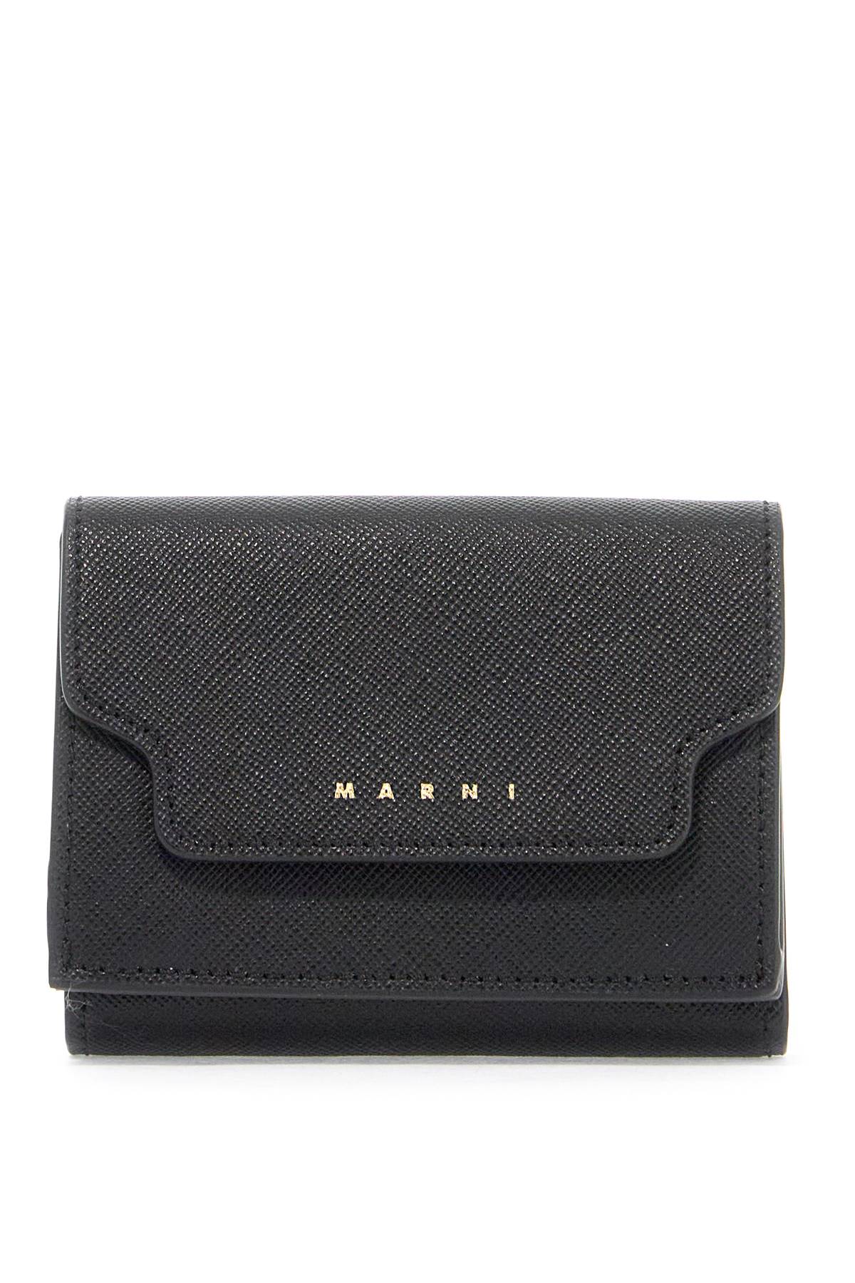 Shop Marni Saffiano Leather Tri-fold Wallet In Black