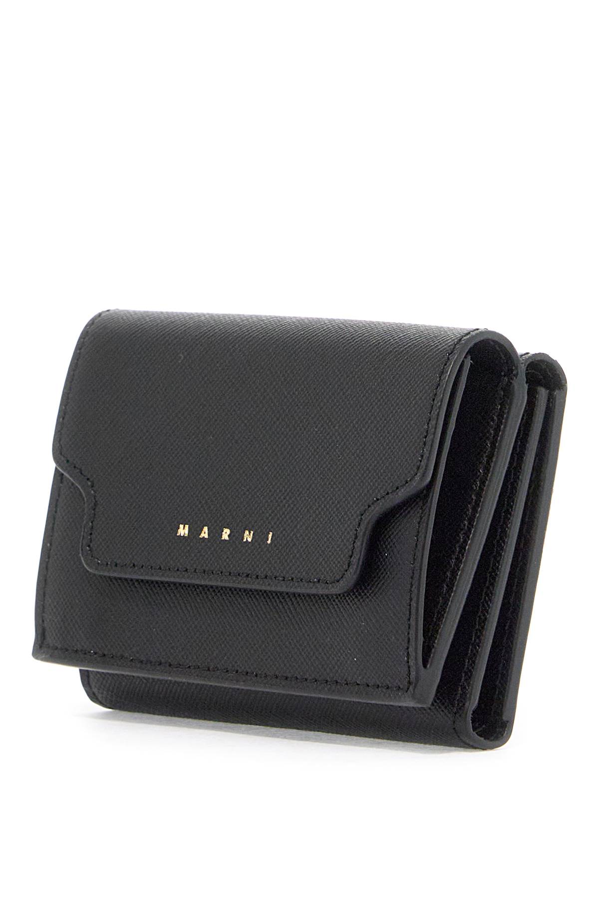 Shop Marni Saffiano Leather Tri-fold Wallet In Black