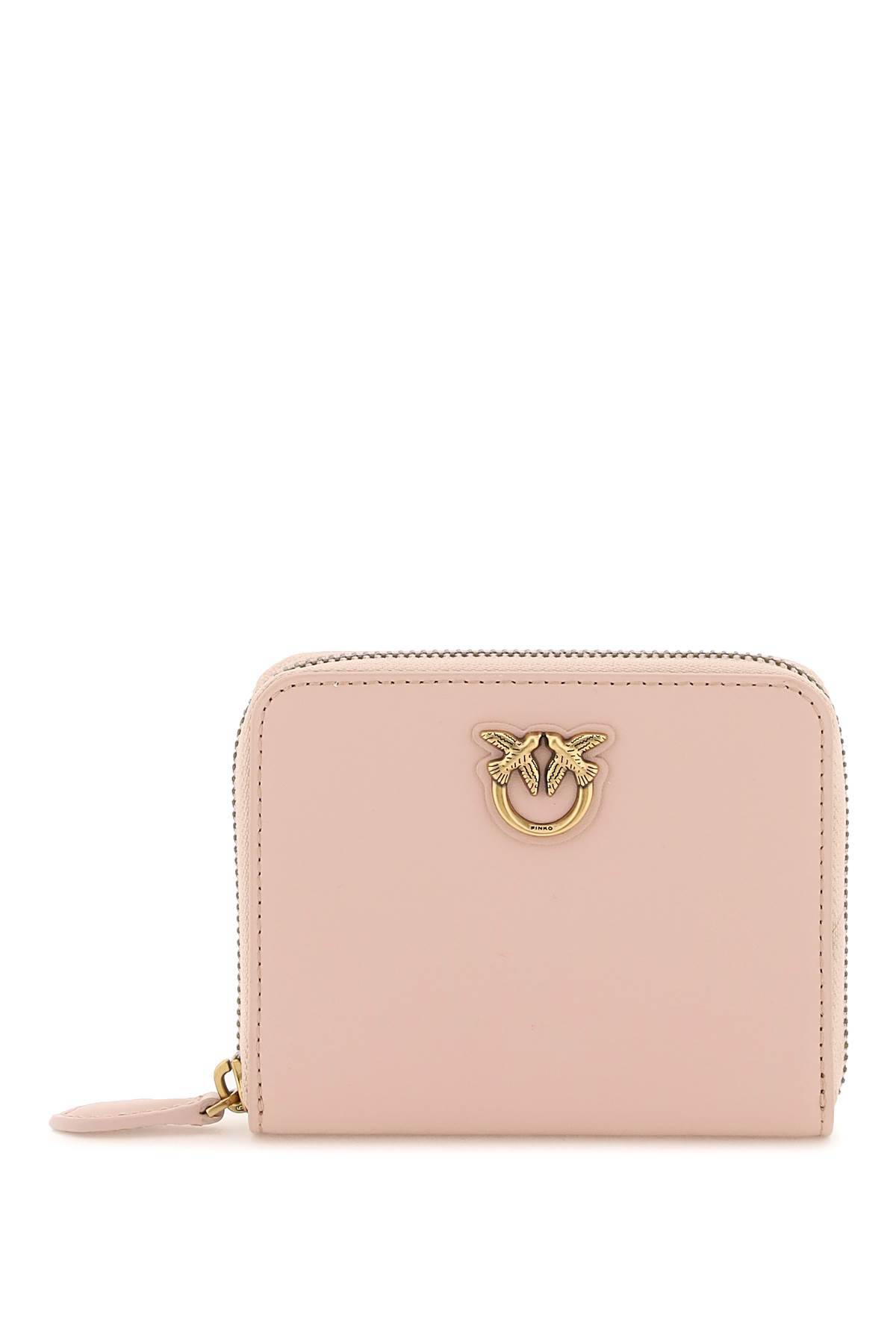 Pinko Square Leather Zip-around Purse In Pink/dusty Pink-antique Gold