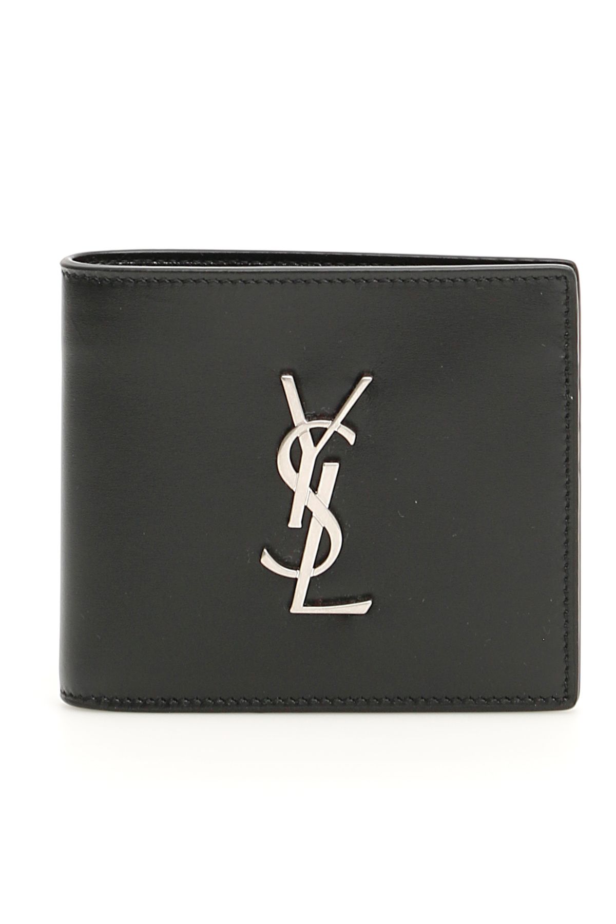 Saint Laurent Leather Cassandre Wallet In Black