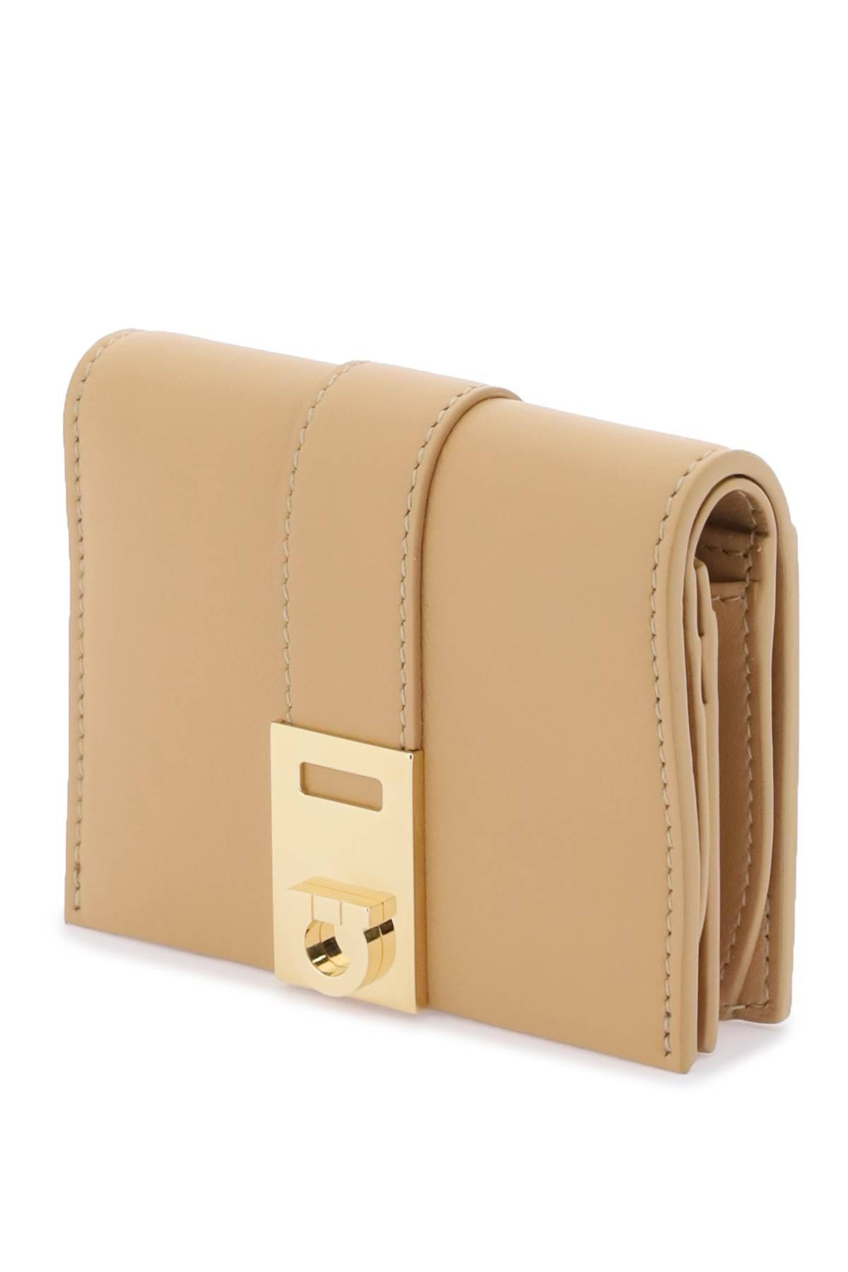 Shop Ferragamo Hug Compact Wallet In Beige