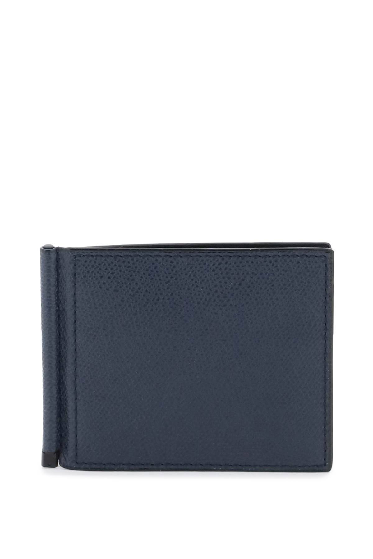 Valextra Leather Bifold Money Clip Wallet In Blue