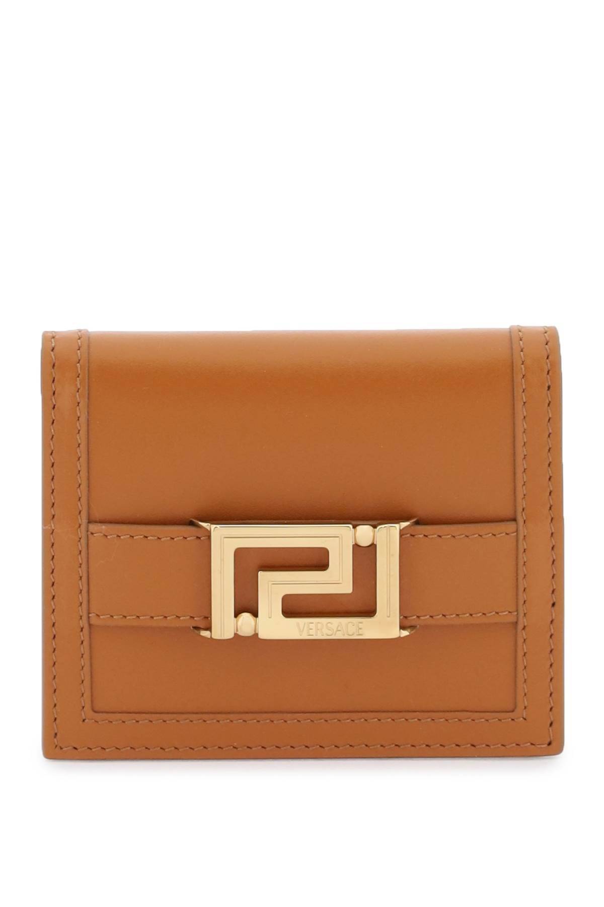 Shop Versace Greca Goddes Wallet In Brown