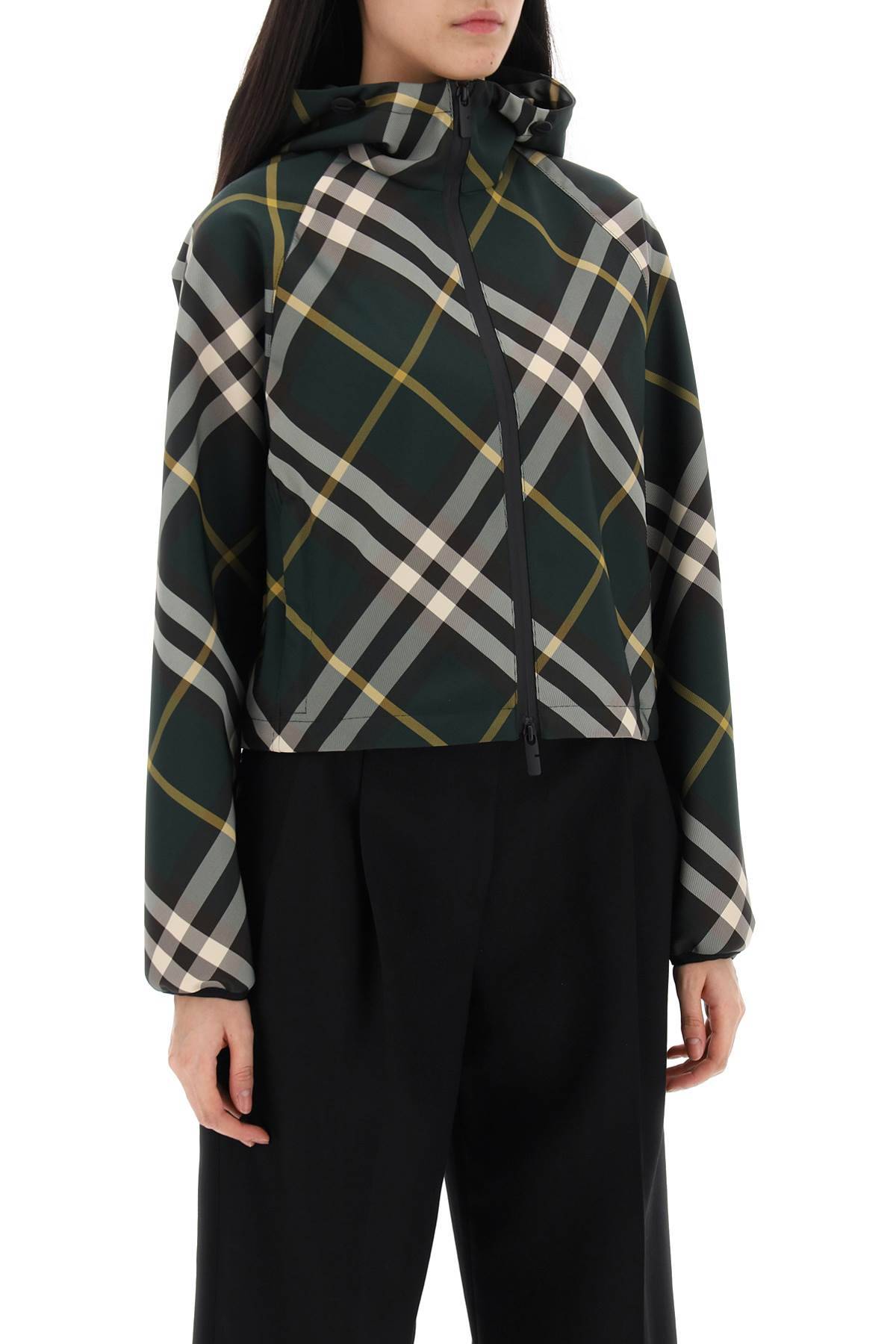 Shop Burberry Lightweight Check Cropped Jacket In Green